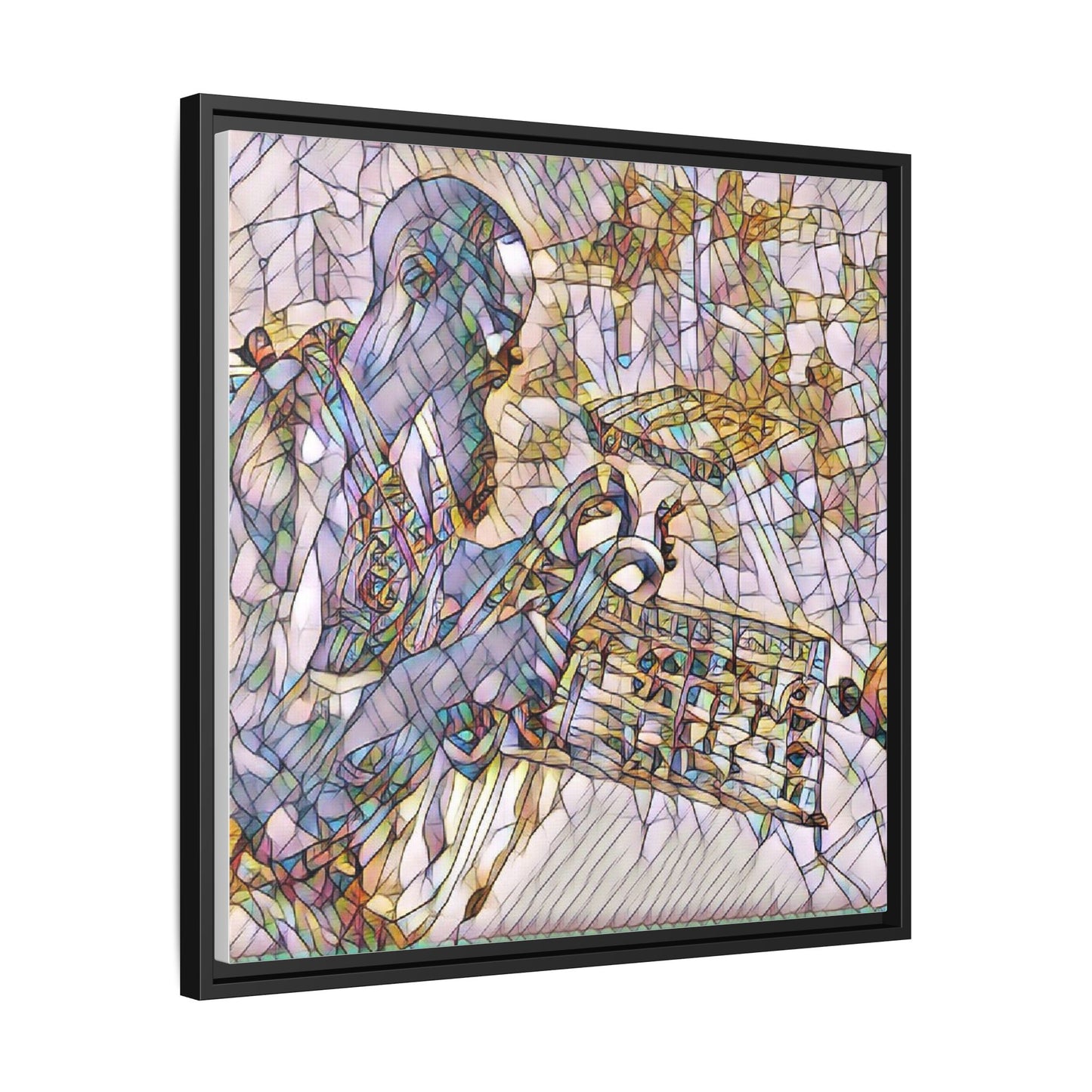 Framed Matte Canvas Art – Abstract Musician with Keyboard (Multi-Color)