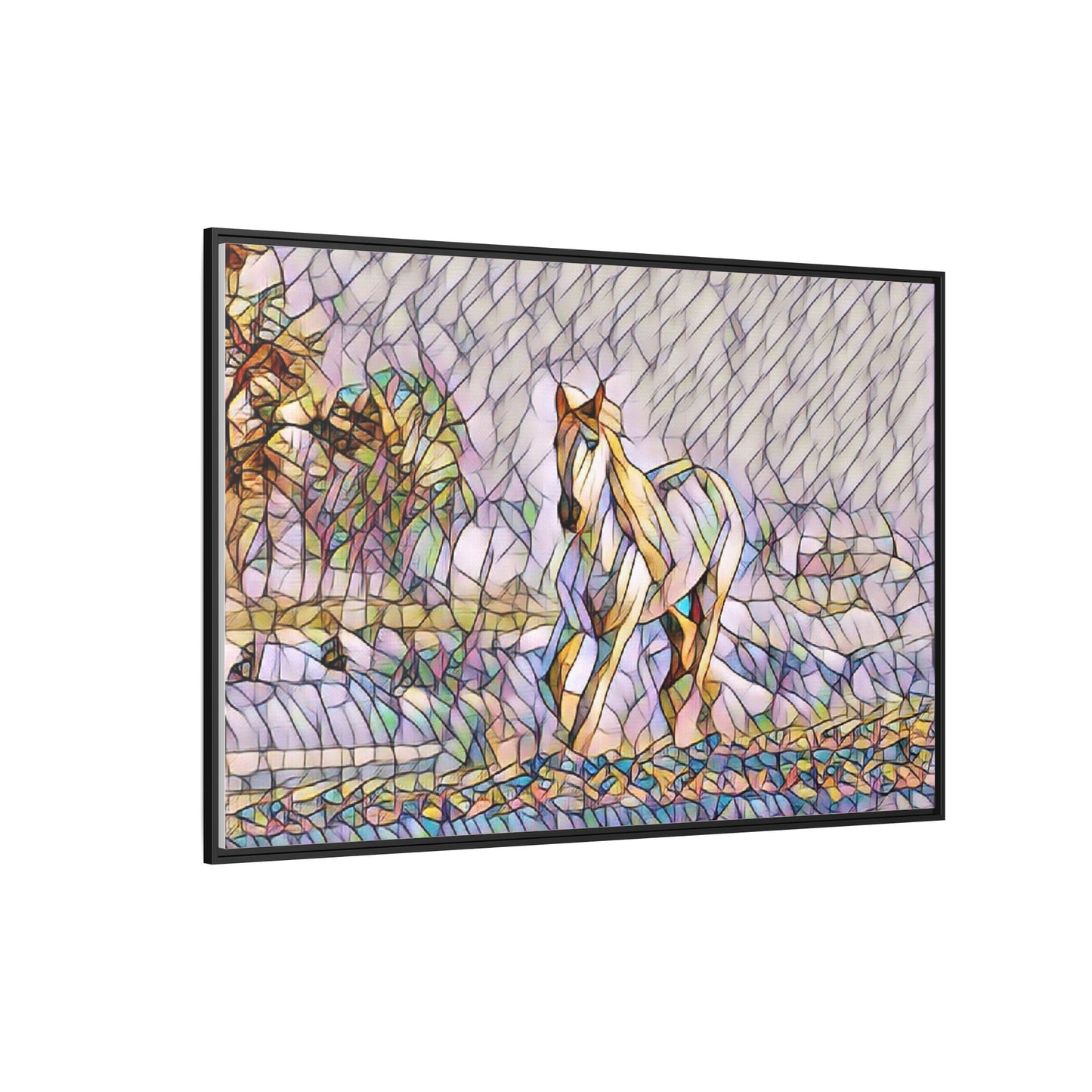 Abstract Stained-Glass Horse Matte Canvas Framed Wall Art