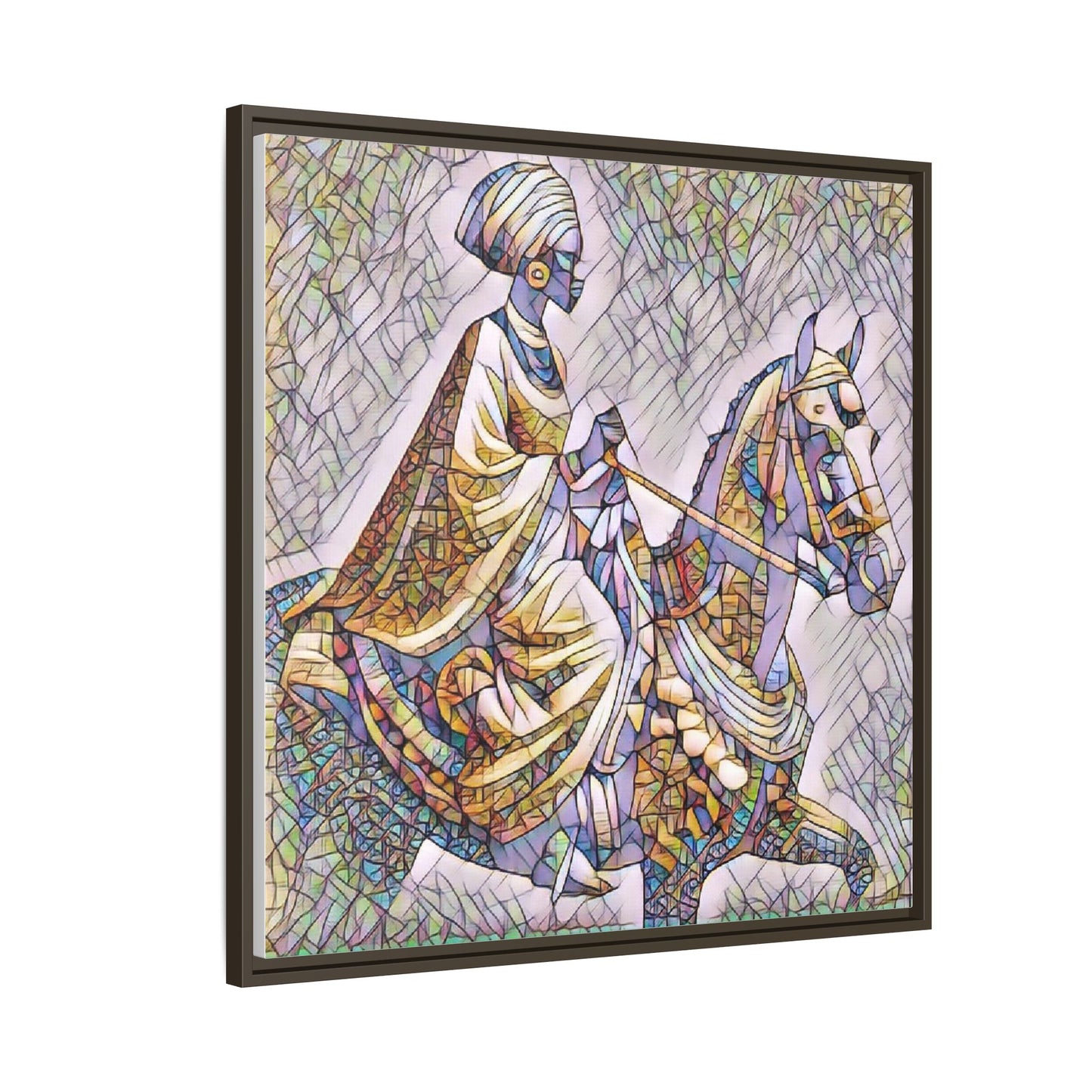 Mosaic Rider Framed Canvas Art — African Horsewoman Wall Decor