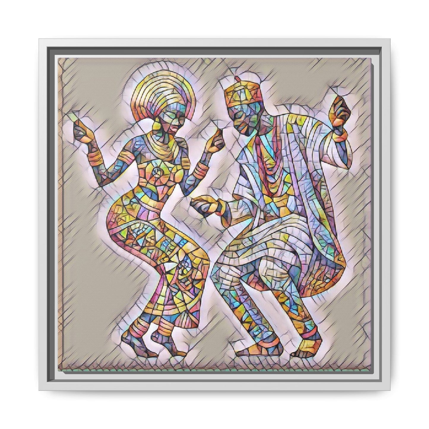 Afrobeat Dancers Framed Canvas Art — Colorful Mosaic African Dance Print