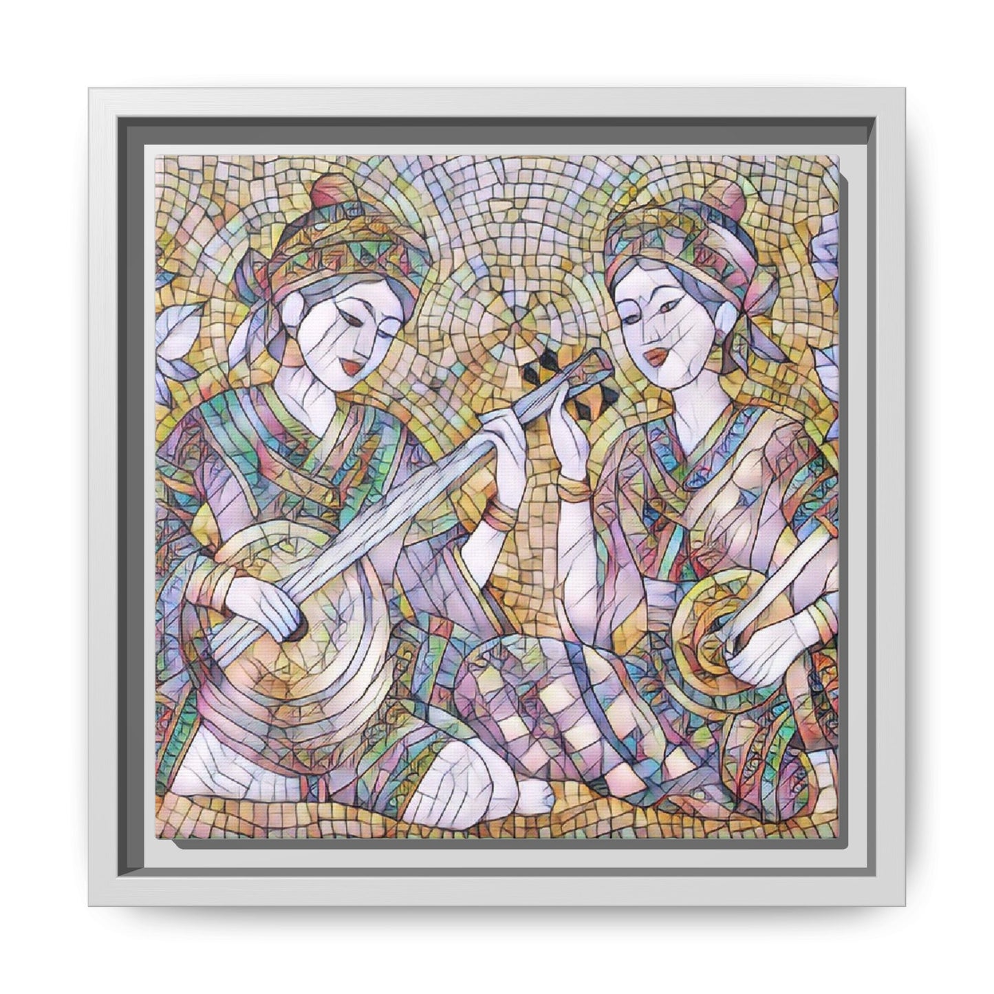 Framed Mosaic Musician Canvas Art — Ethnic Duo Wall Decor
