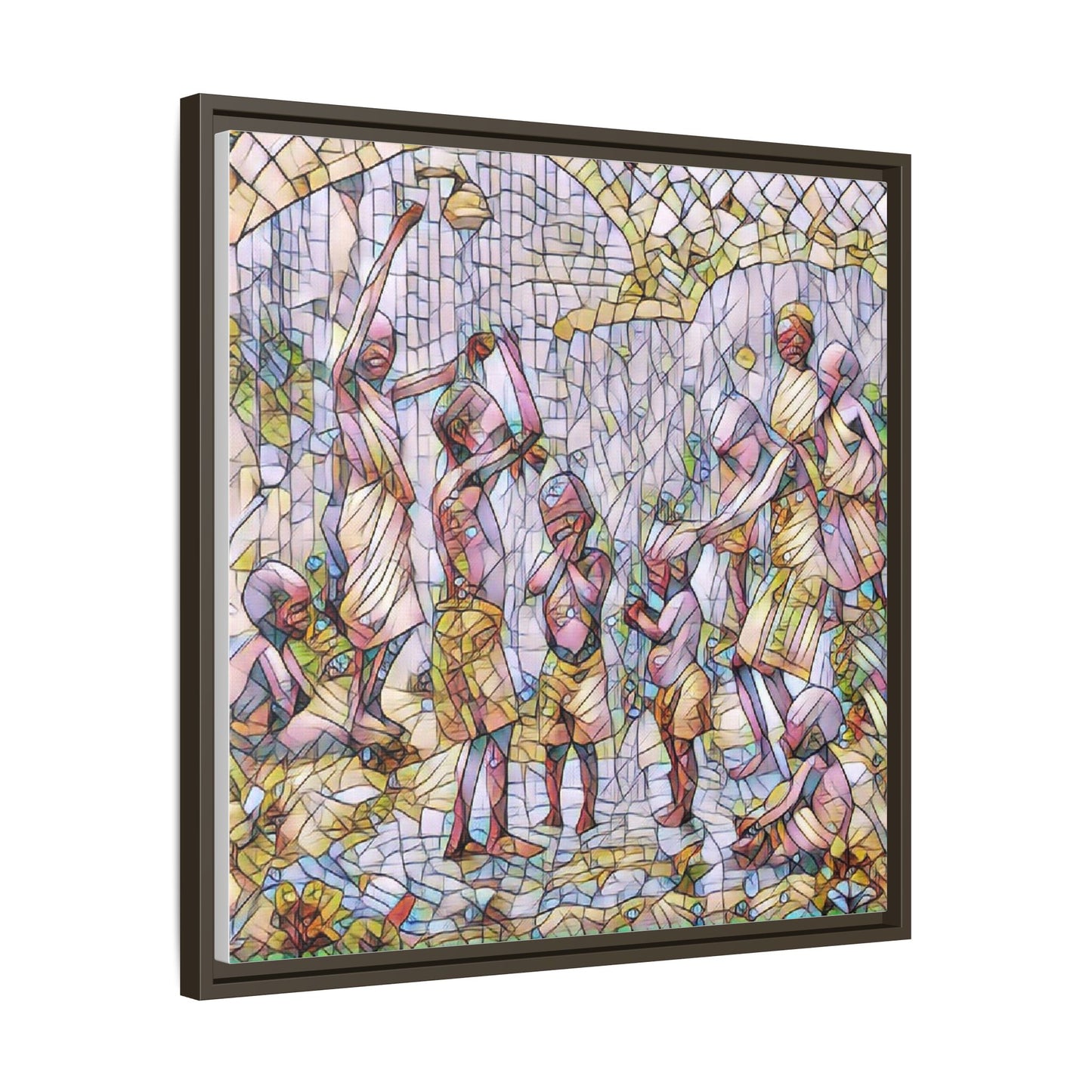 Framed Matte Canvas – Colorful Mosaic Children Playing Wall Art