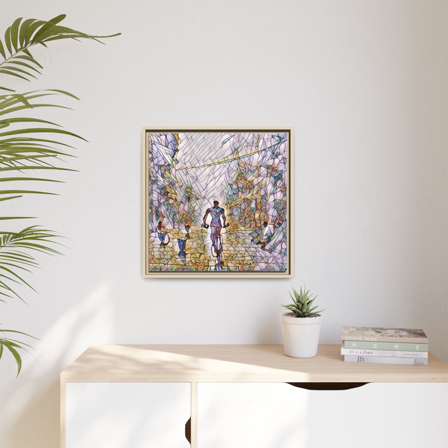 Cyclist Stained-Glass Matte Canvas Framed Wall Art