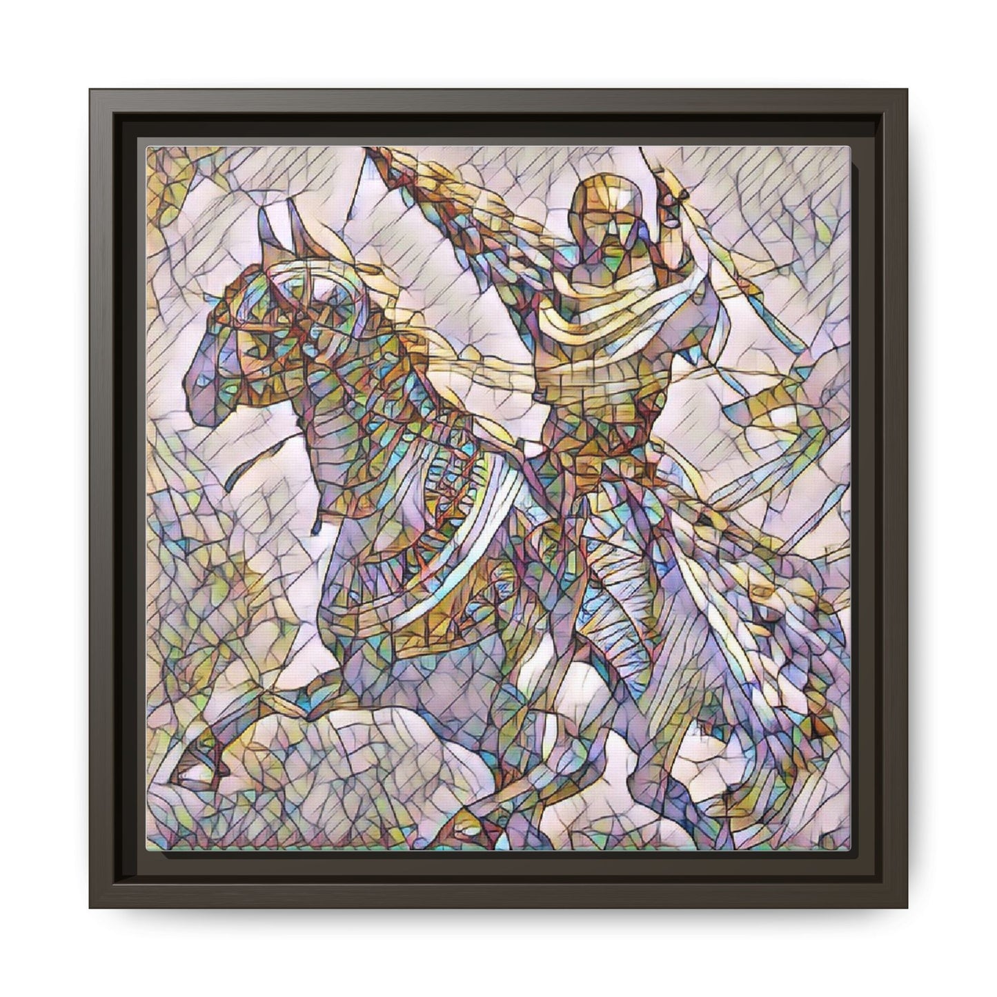 Framed Matte Canvas Print — Stained Glass Knight on Horse Artwork