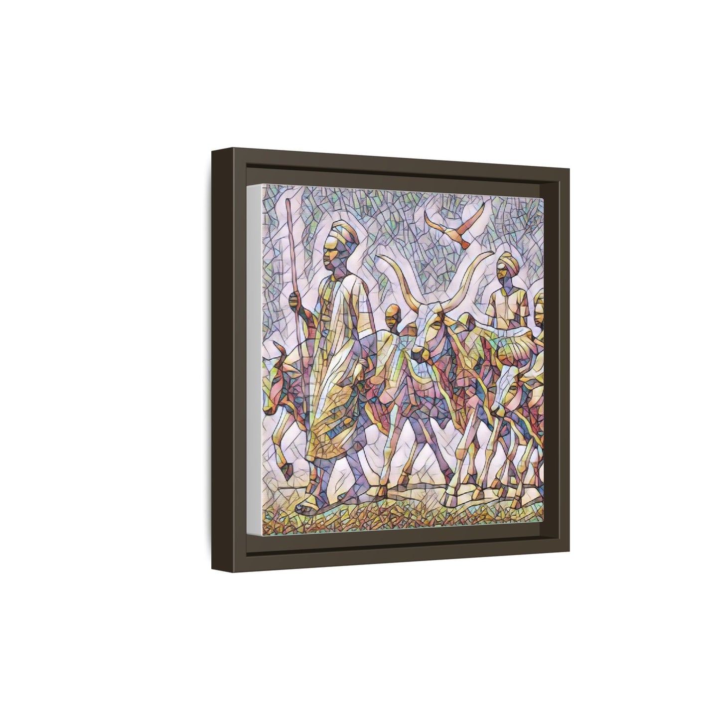 Framed Matte Canvas: Colorful African Herdsmen Art Print