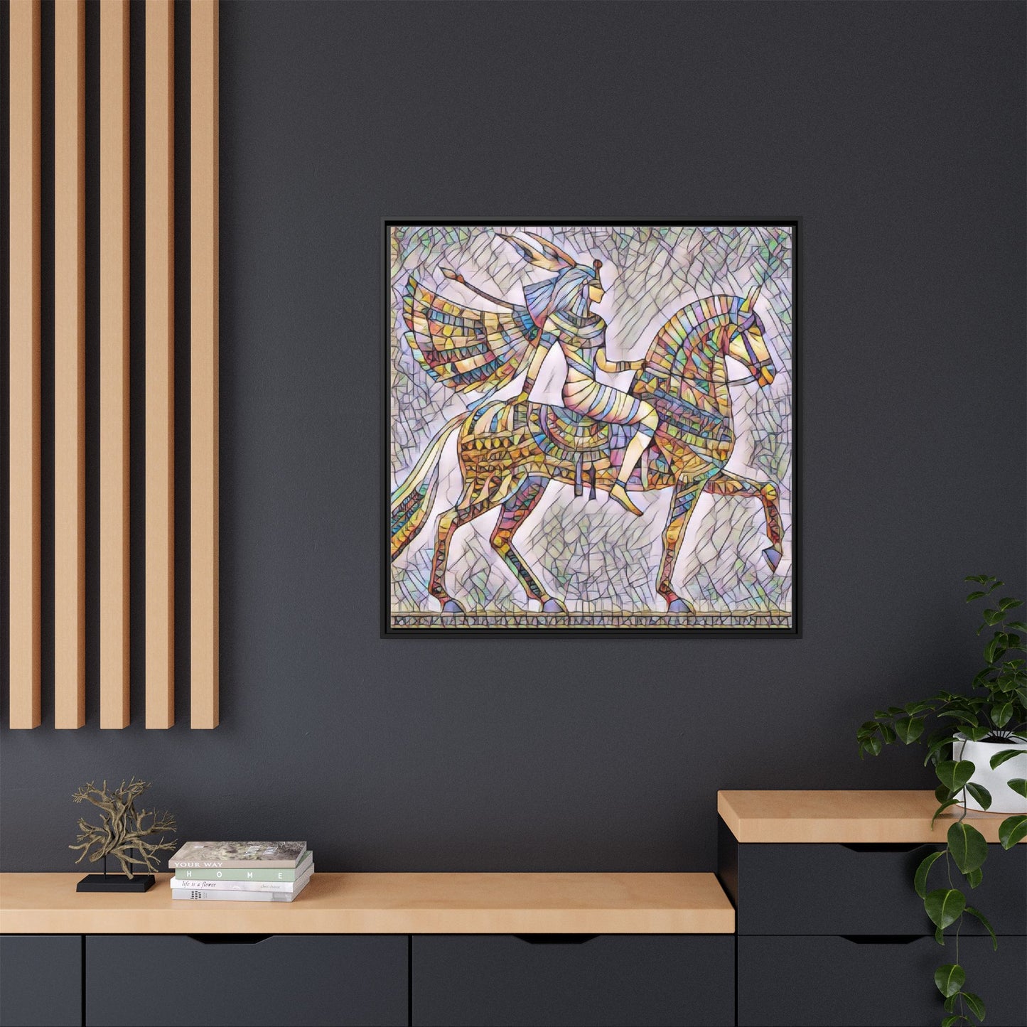 Stained-Glass Style Egyptian Horseman Framed Canvas Print