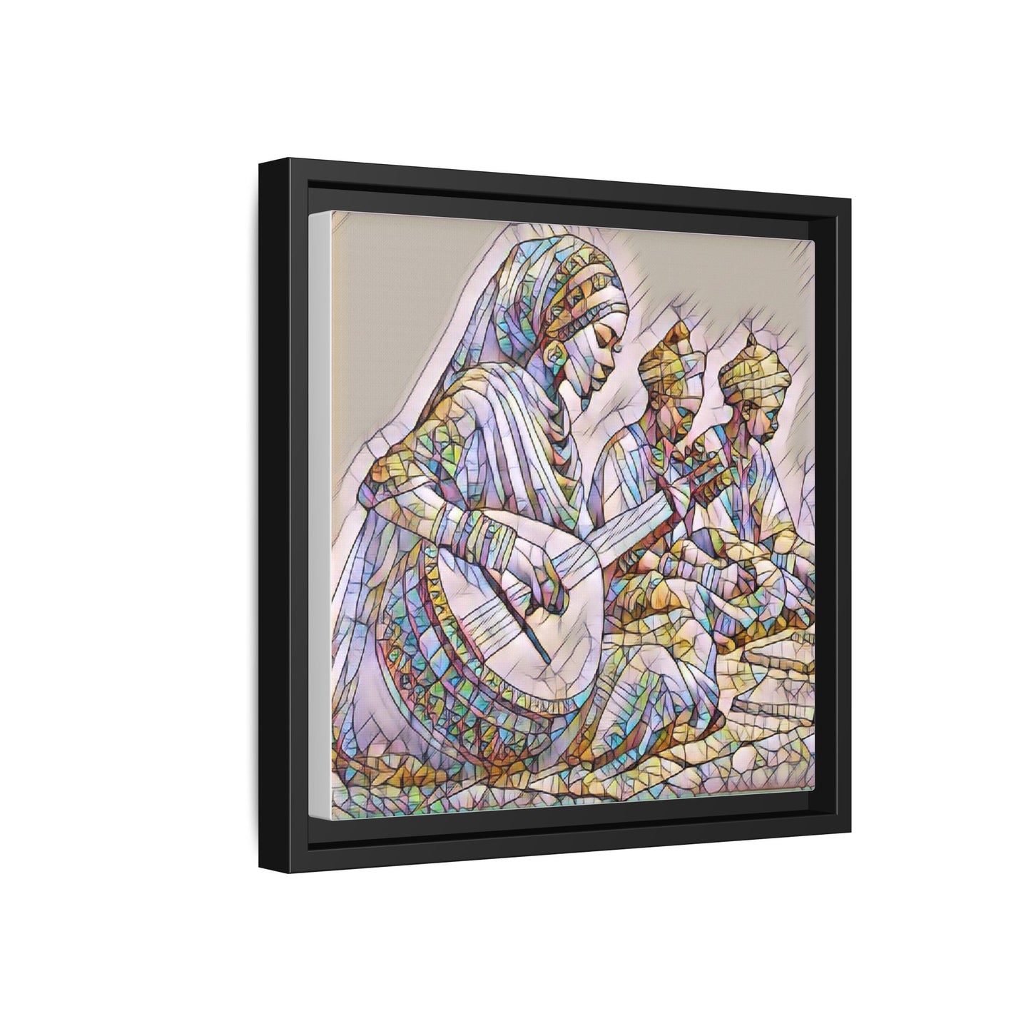 Framed Matte Canvas: Colorful Moroccan Musicians Wall Art