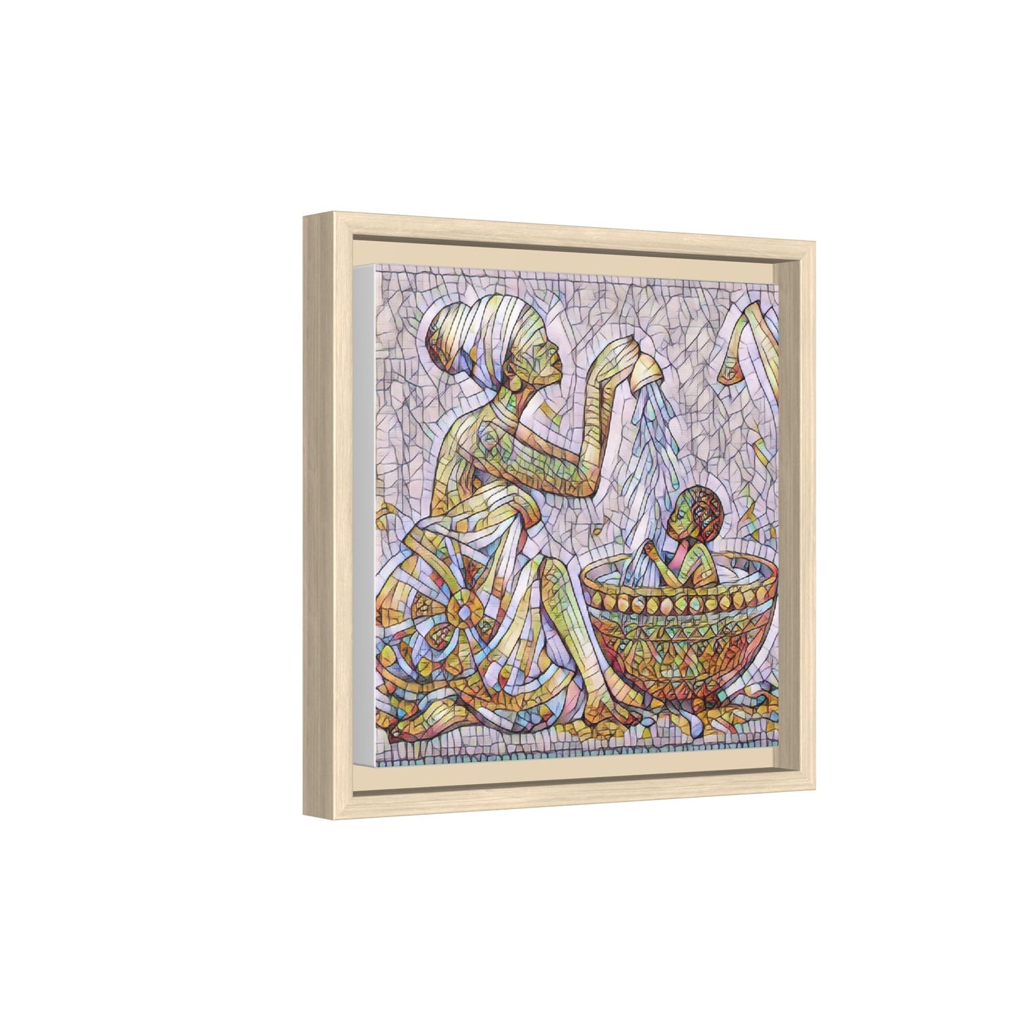 African Mother and Child Mosaic Matte Canvas (Framed)