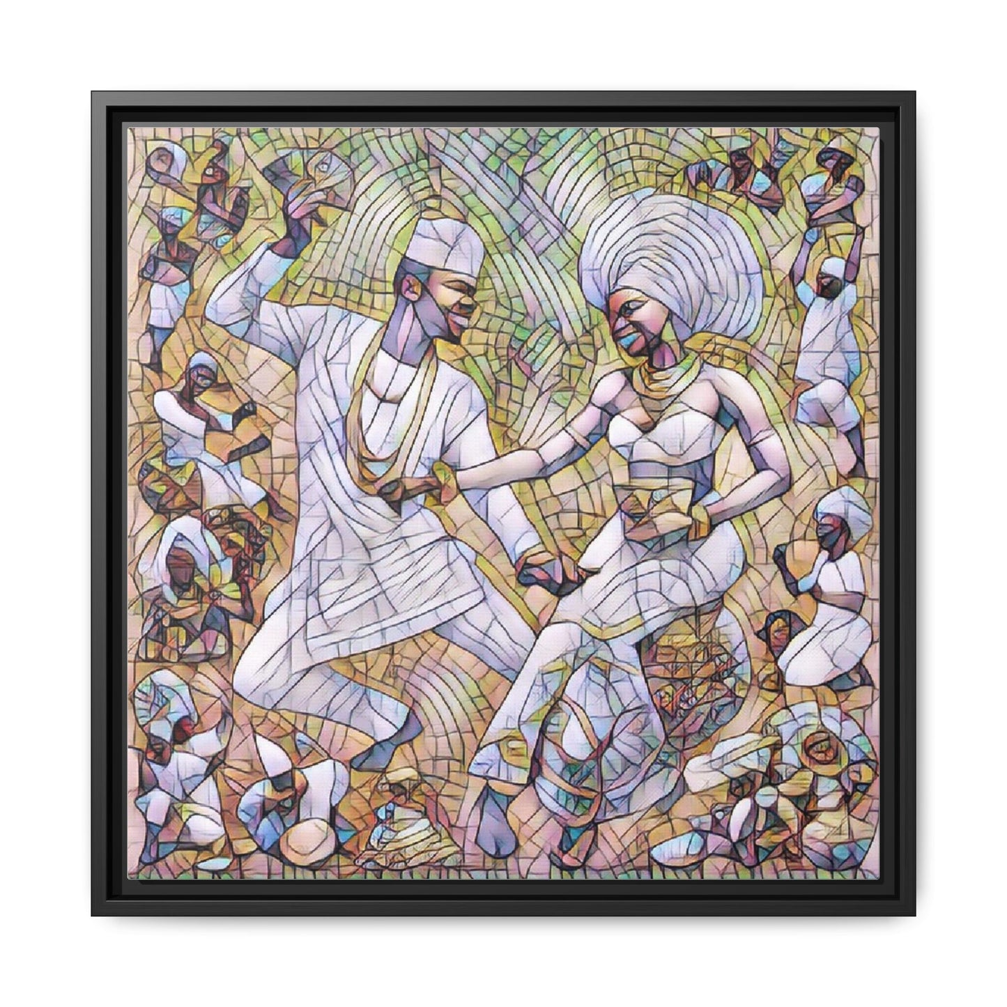 Afrobeat Celebration Matte Framed Canvas — Vibrant Dancers Wall Art