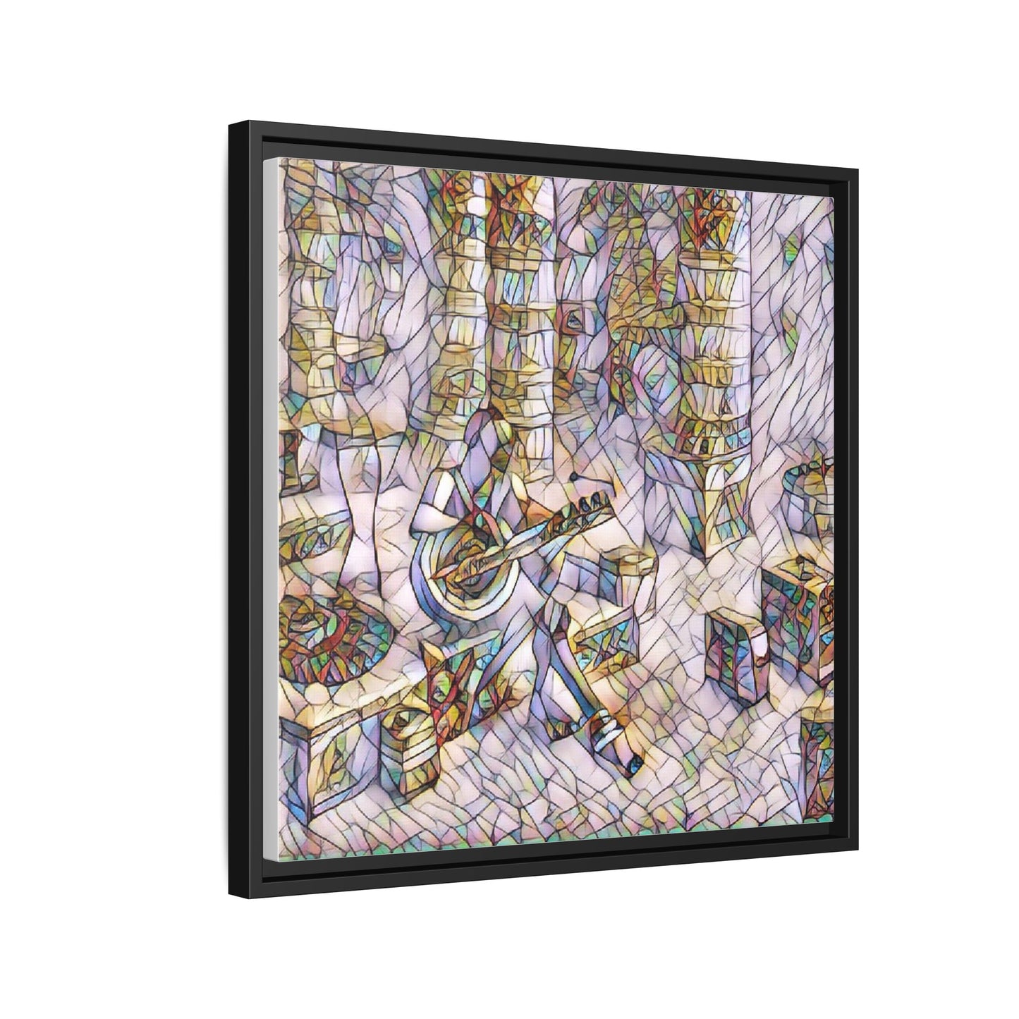 Framed Matte Canvas Art - Abstract Guitarist in Colorful Mosaic