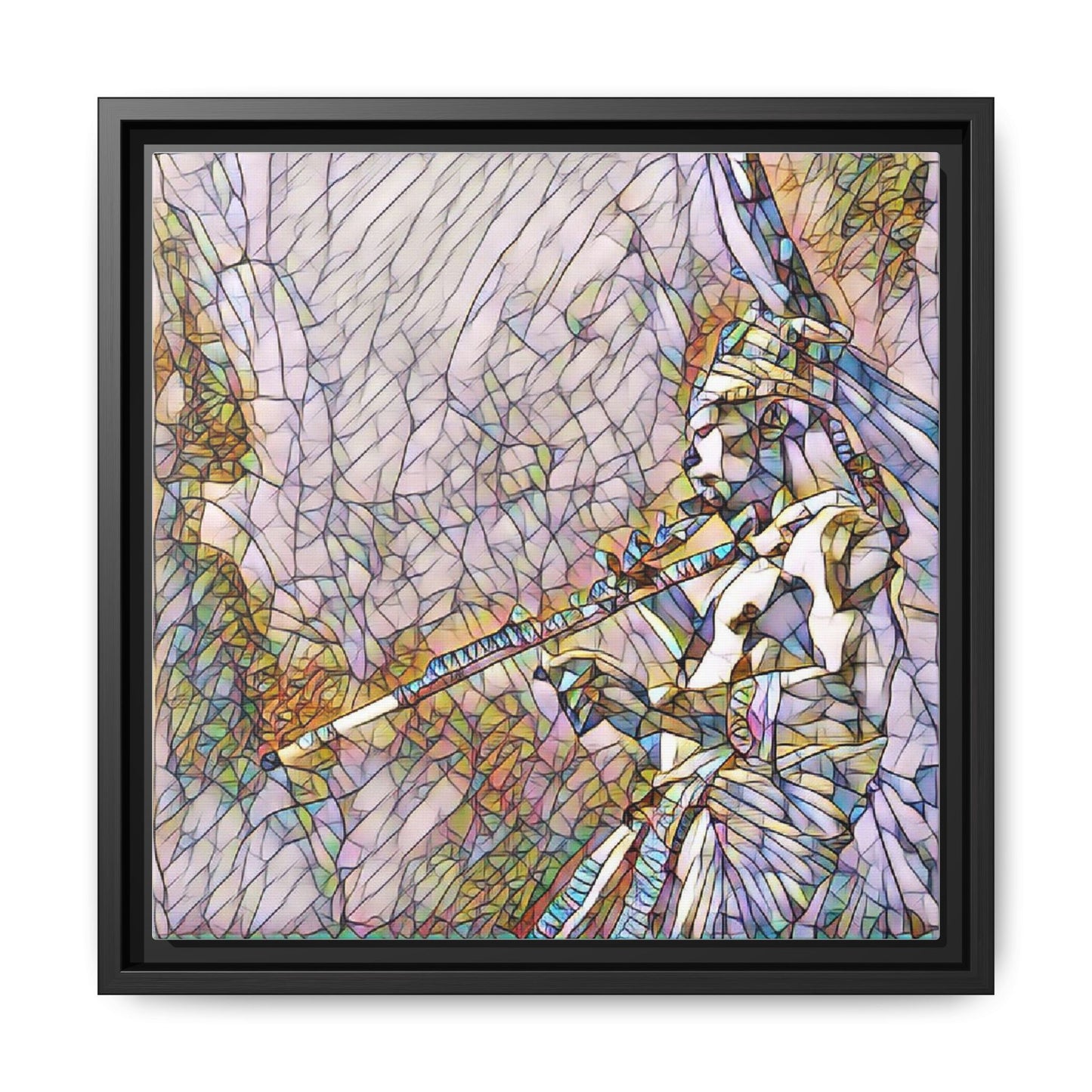 Abstract Tribal Flutist Matte Canvas Framed Wall Art
