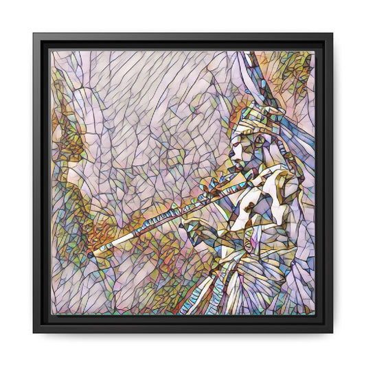 Abstract Tribal Flutist Matte Canvas Framed Wall Art