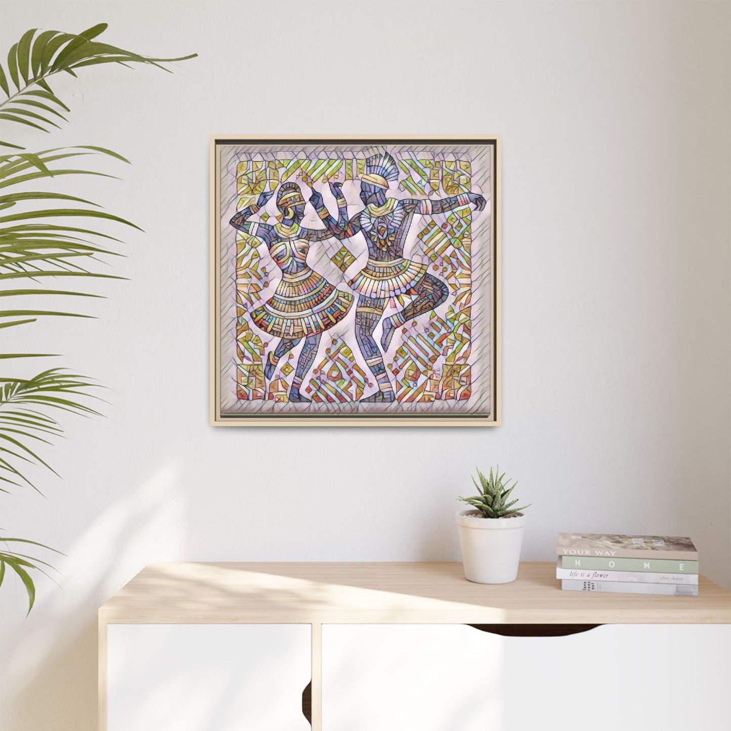 Framed Matte Canvas Print — Colorful Tribal Dancers Wall Art