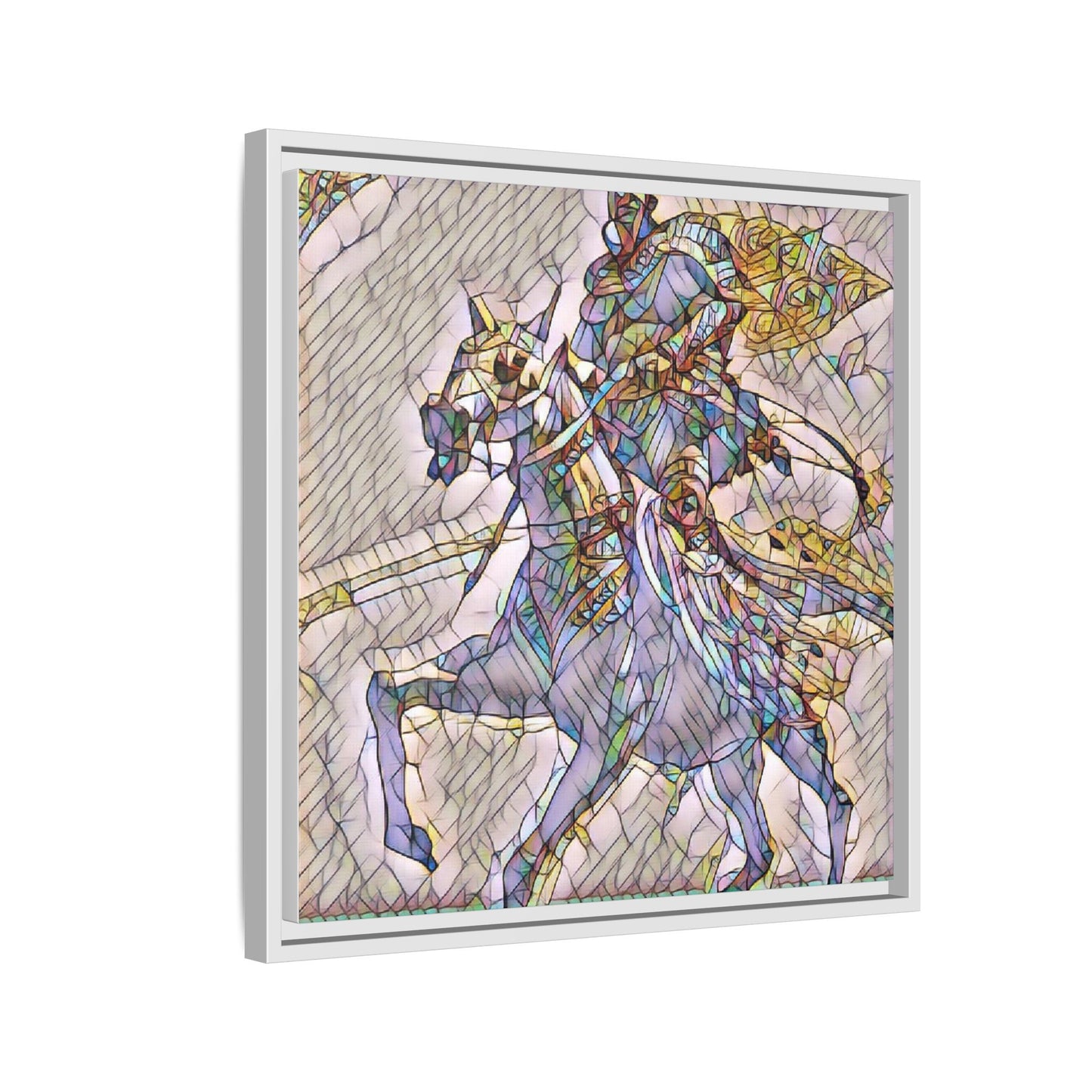 Framed Matte Canvas Art — Stained Glass Knight on Horse Fantasy Wall Decor