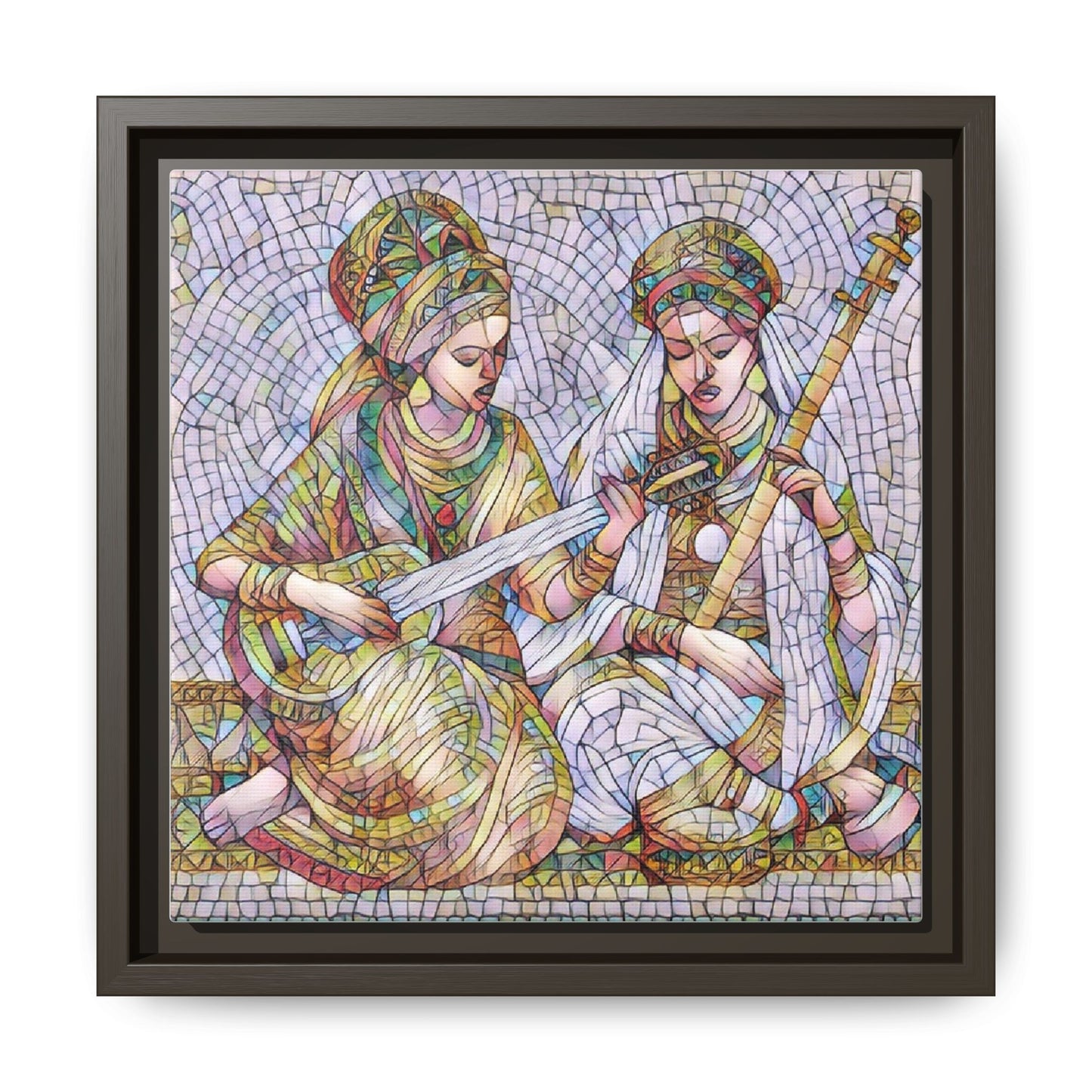 Framed Mosaic Art Print — Two Women Playing Lutes (Matte Canvas)