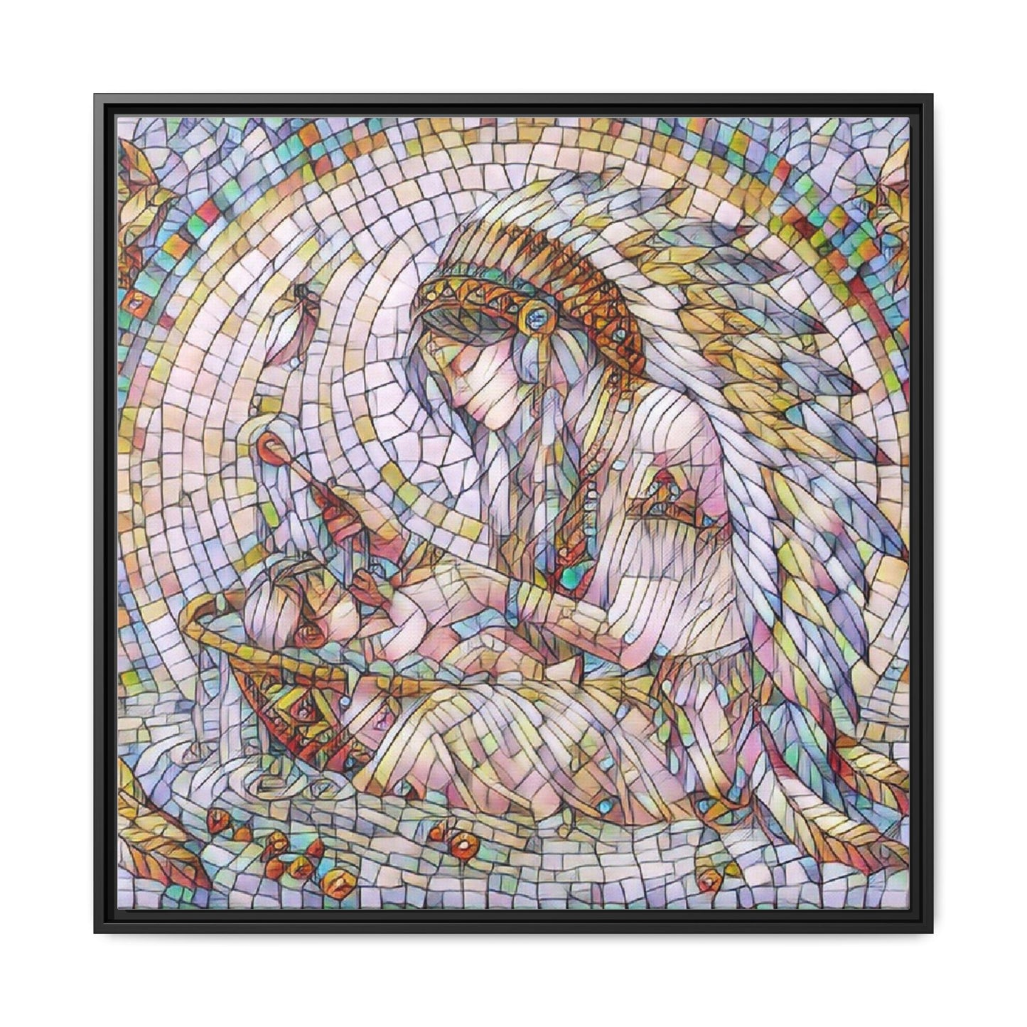 Framed Mosaic Native Mother & Child Matte Canvas Art