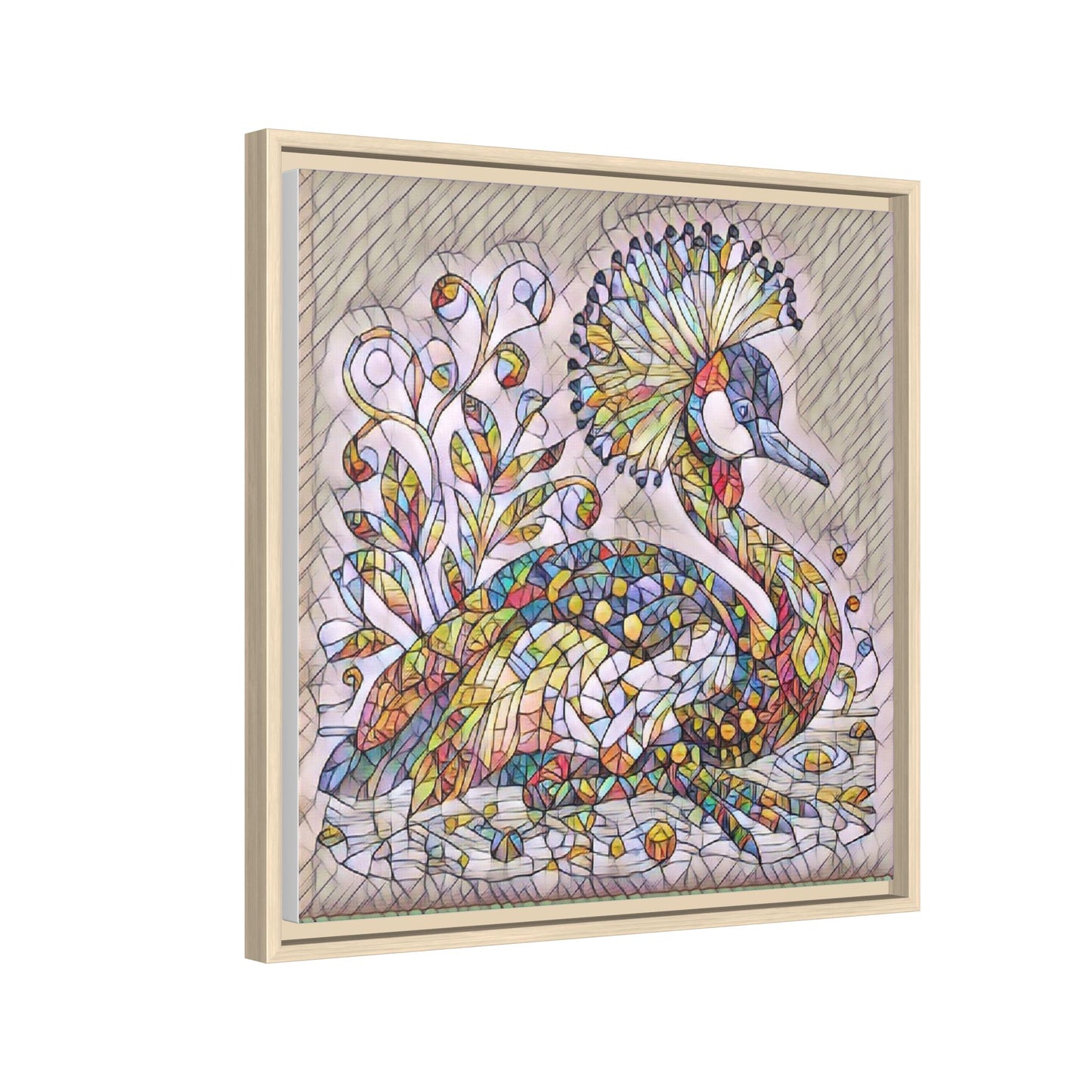 Colorful Peacock Mosaic Framed Canvas Art