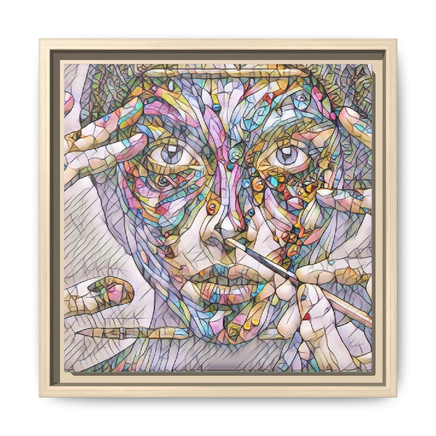 Framed Abstract Mosaic Face Canvas — Colorful Modern Wall Art