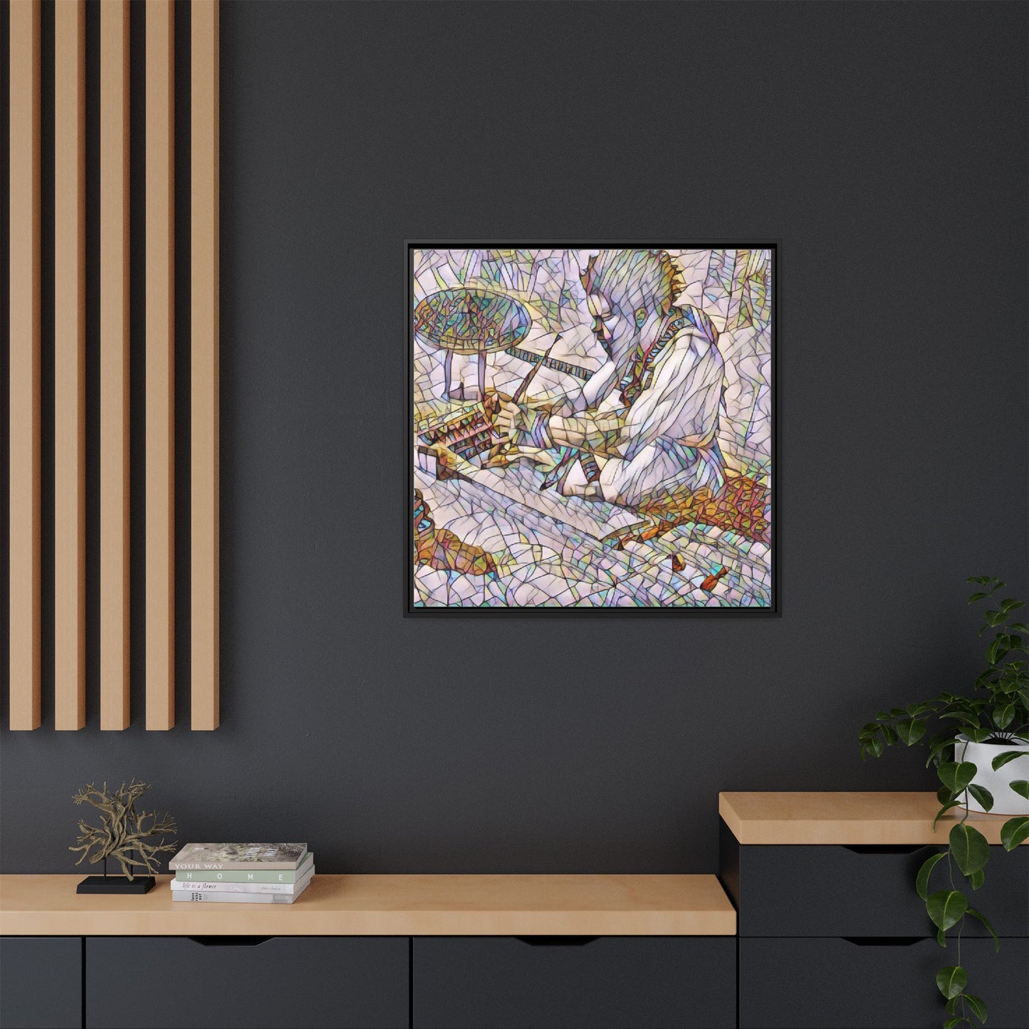 Framed Matte Canvas — Abstract Drummer Mosaic Wall Art