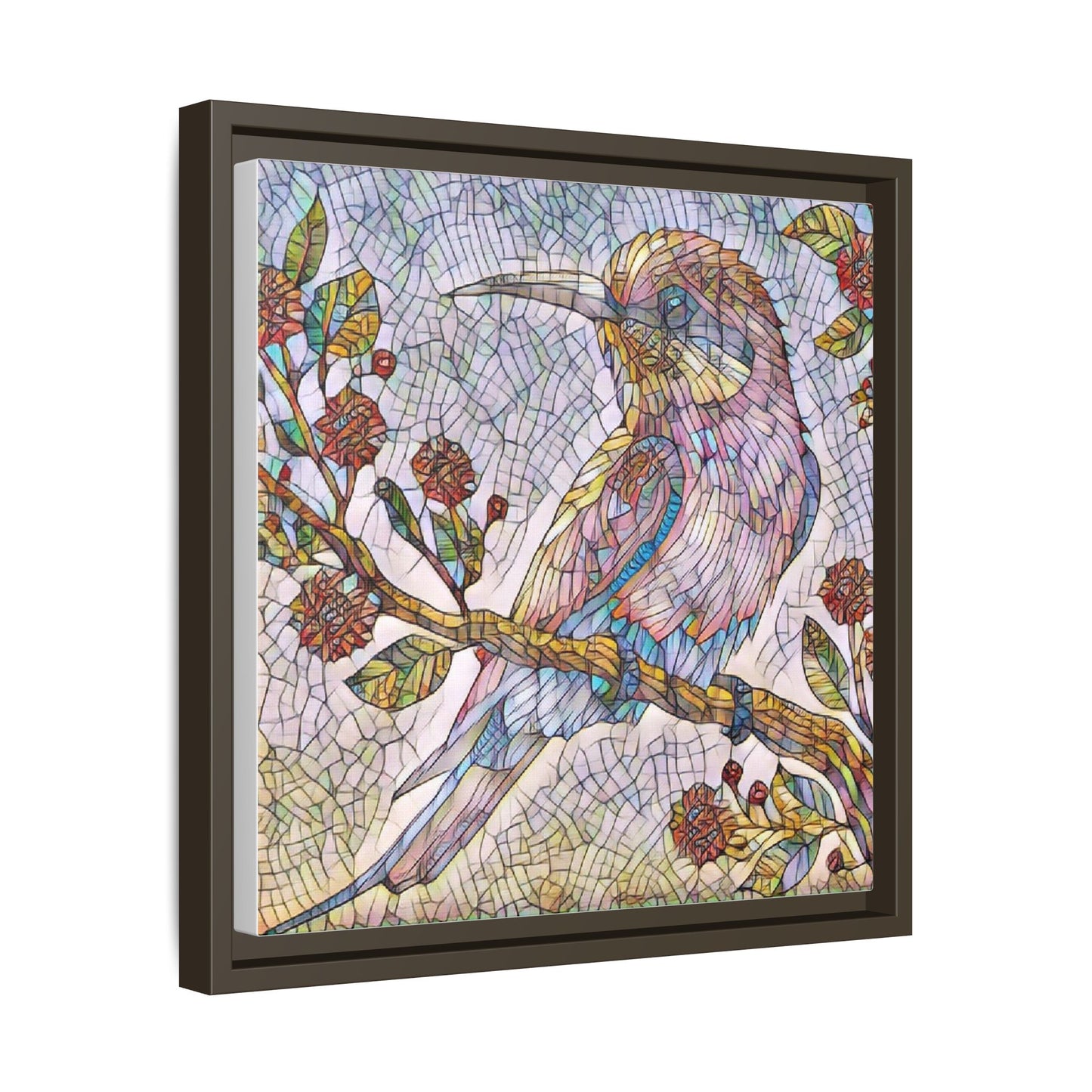 Framed Mosaic Bird Art Print — Colorful Kookaburra Wall Canvas