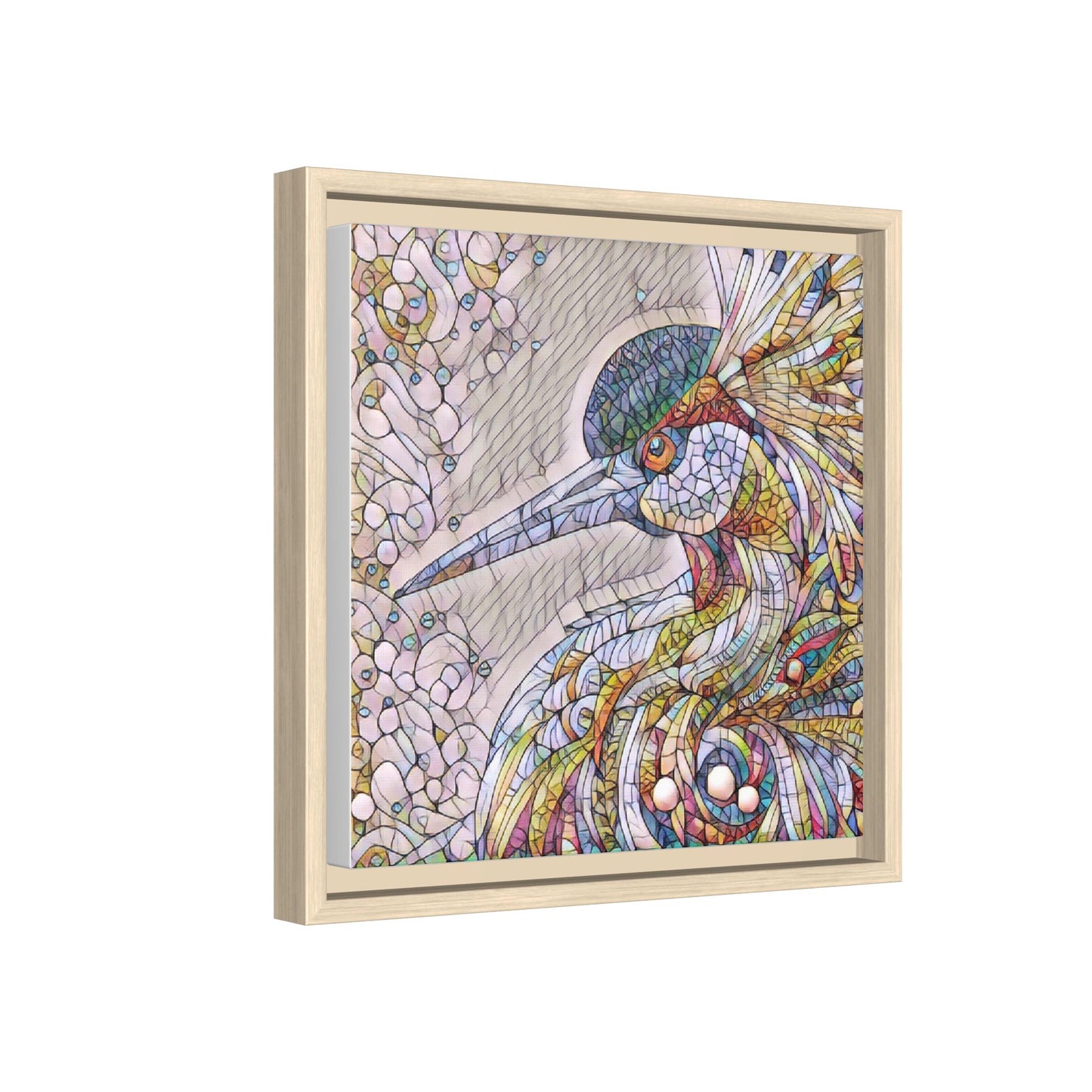Colorful Stained-Glass Heron Matte Canvas Framed Wall Art