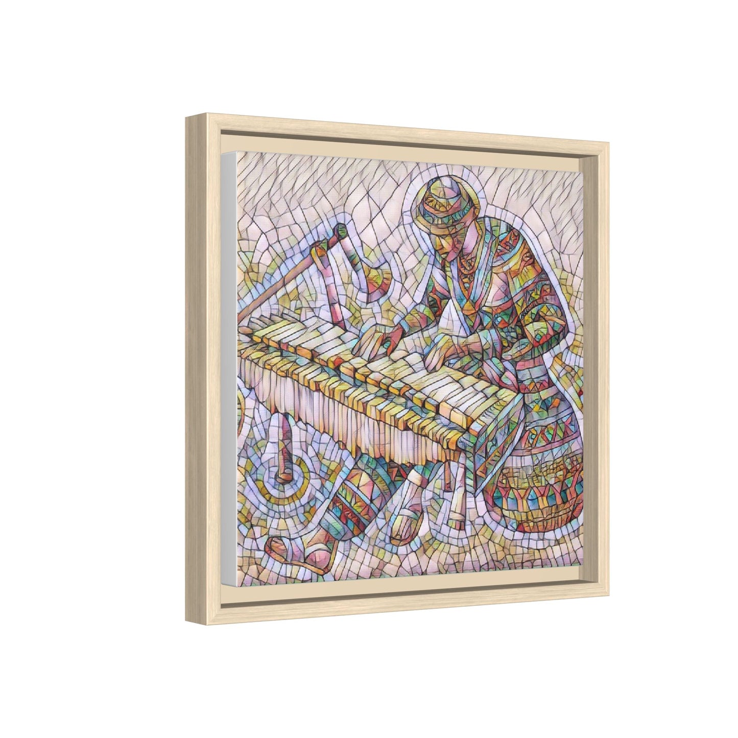 Framed Canvas Art - Colorful Mosaic Vibraphone Musician Print