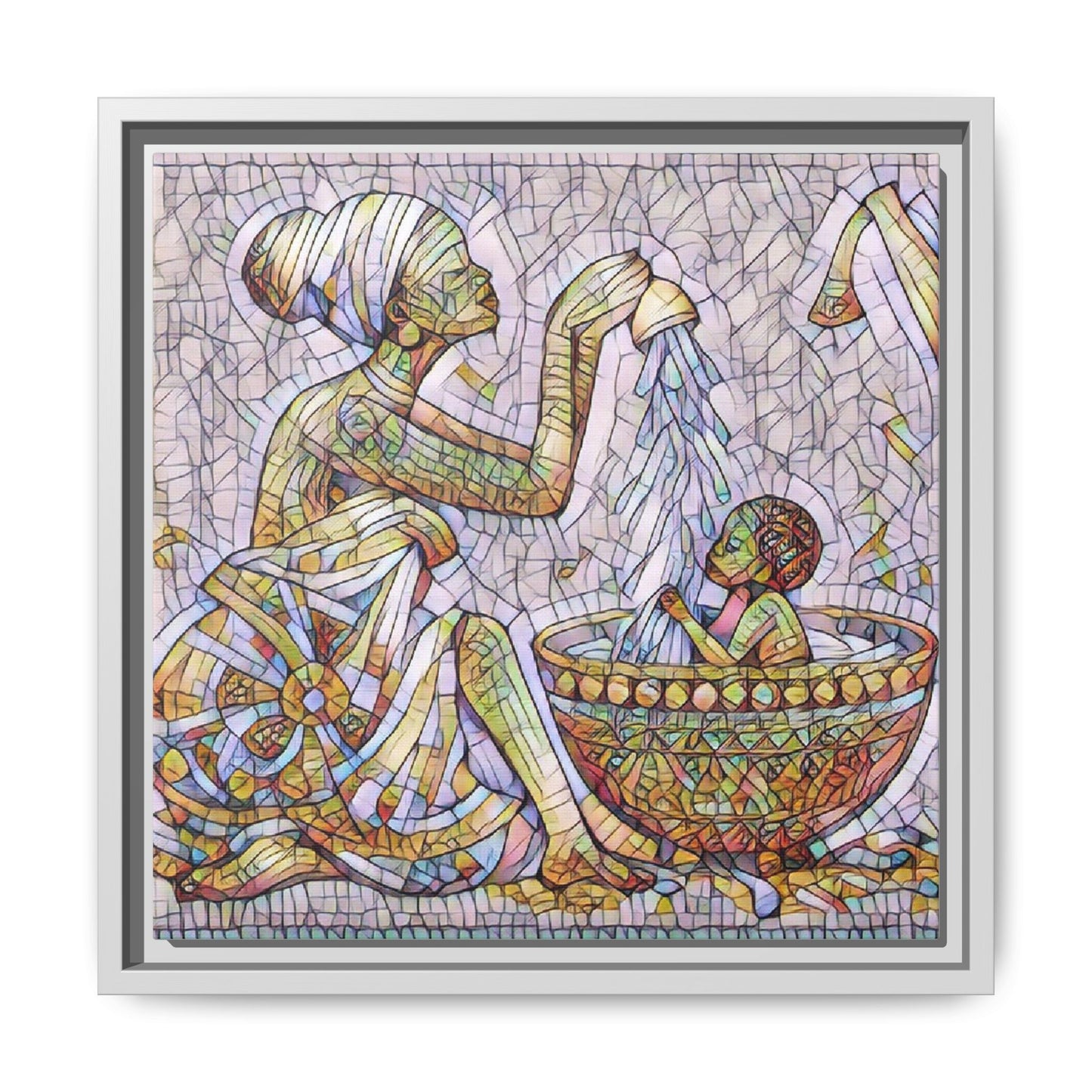 African Mother and Child Mosaic Matte Canvas (Framed)
