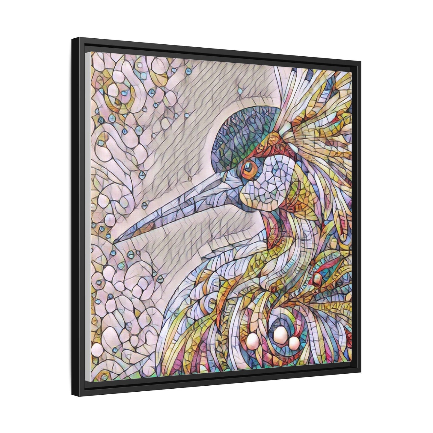 Colorful Stained-Glass Heron Matte Canvas Framed Wall Art