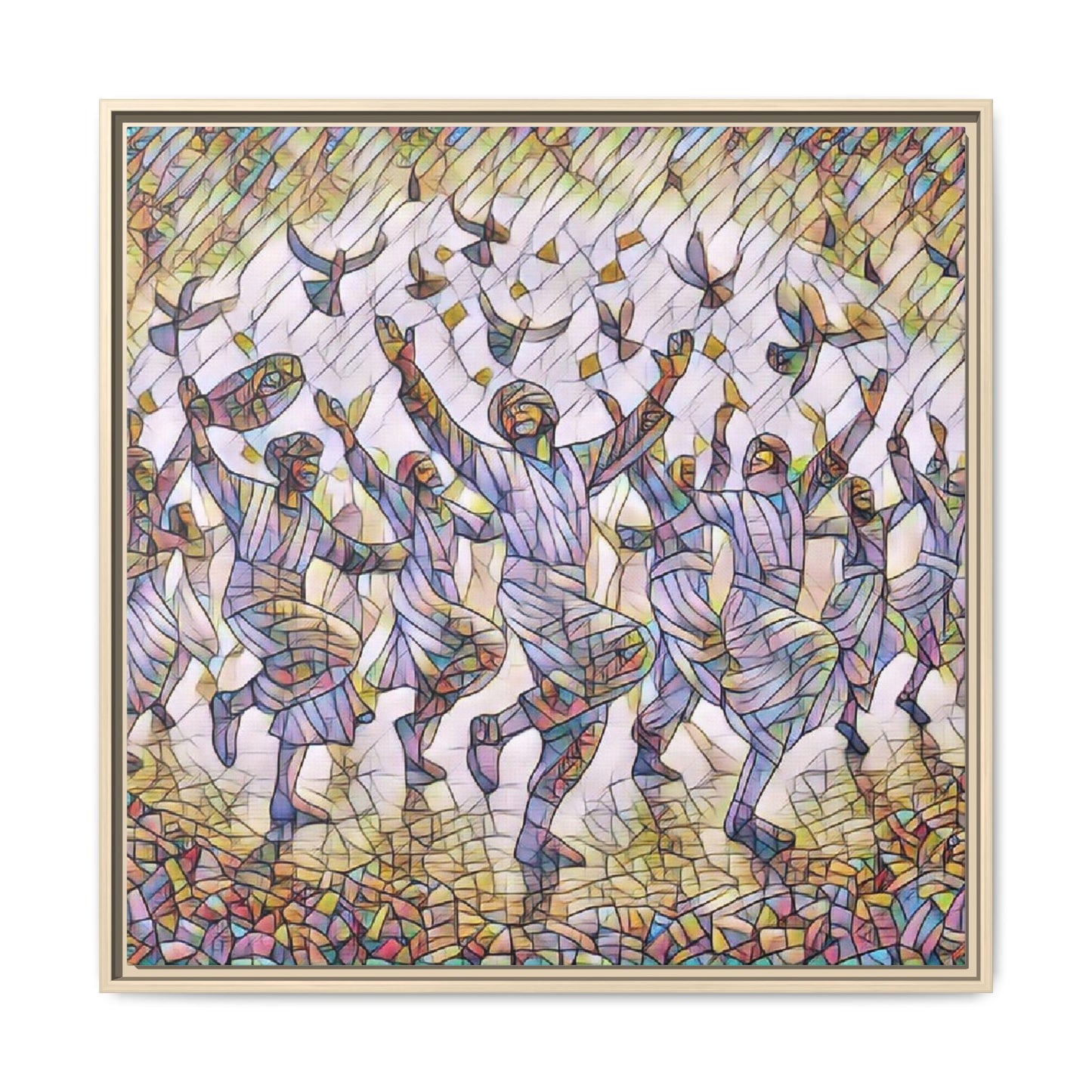 Framed Canvas Art - Joyful Dancers with Doves (Multicolor)