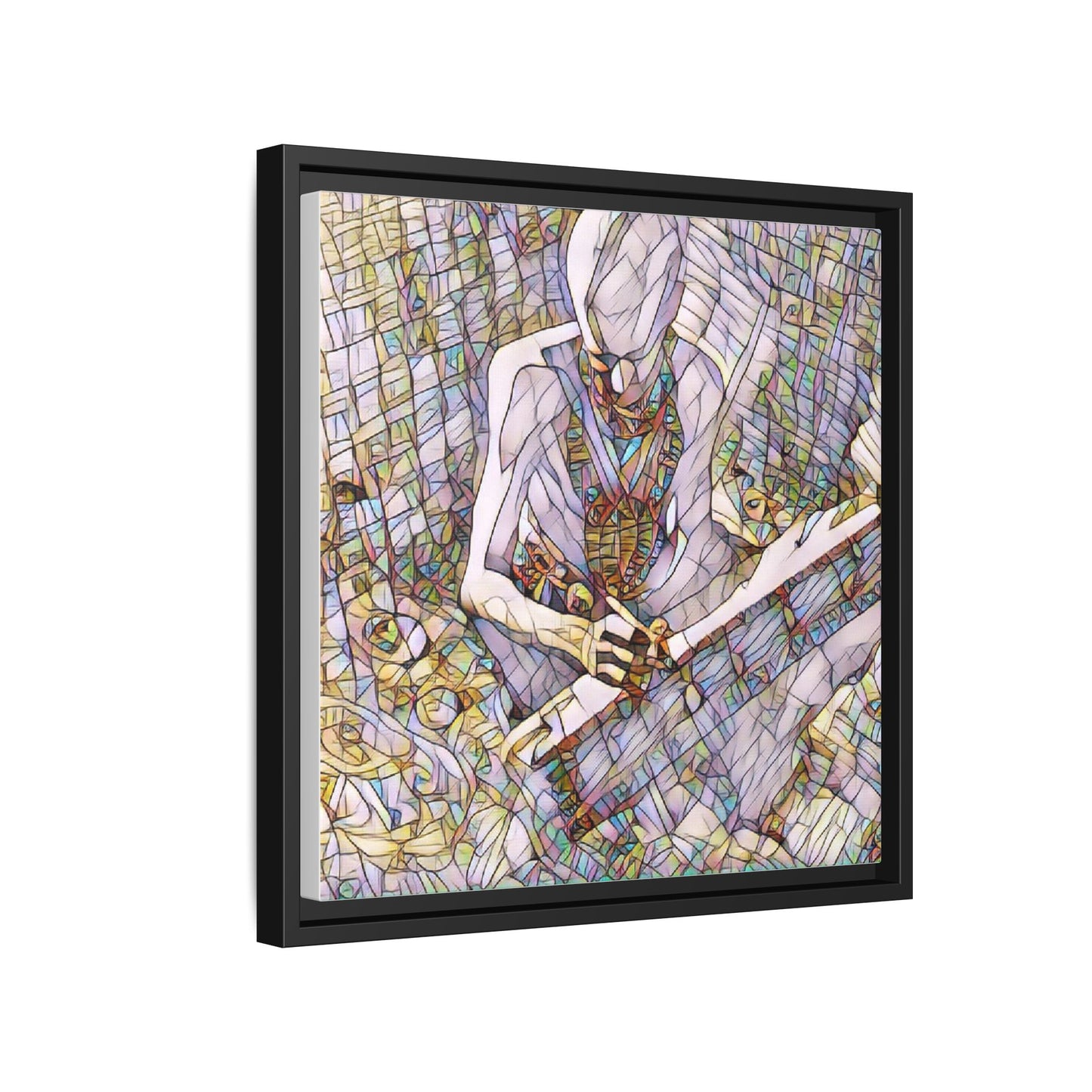 Abstract Fantasy Warrior Matte Framed Canvas — Colorful Stained-Glass Style Art