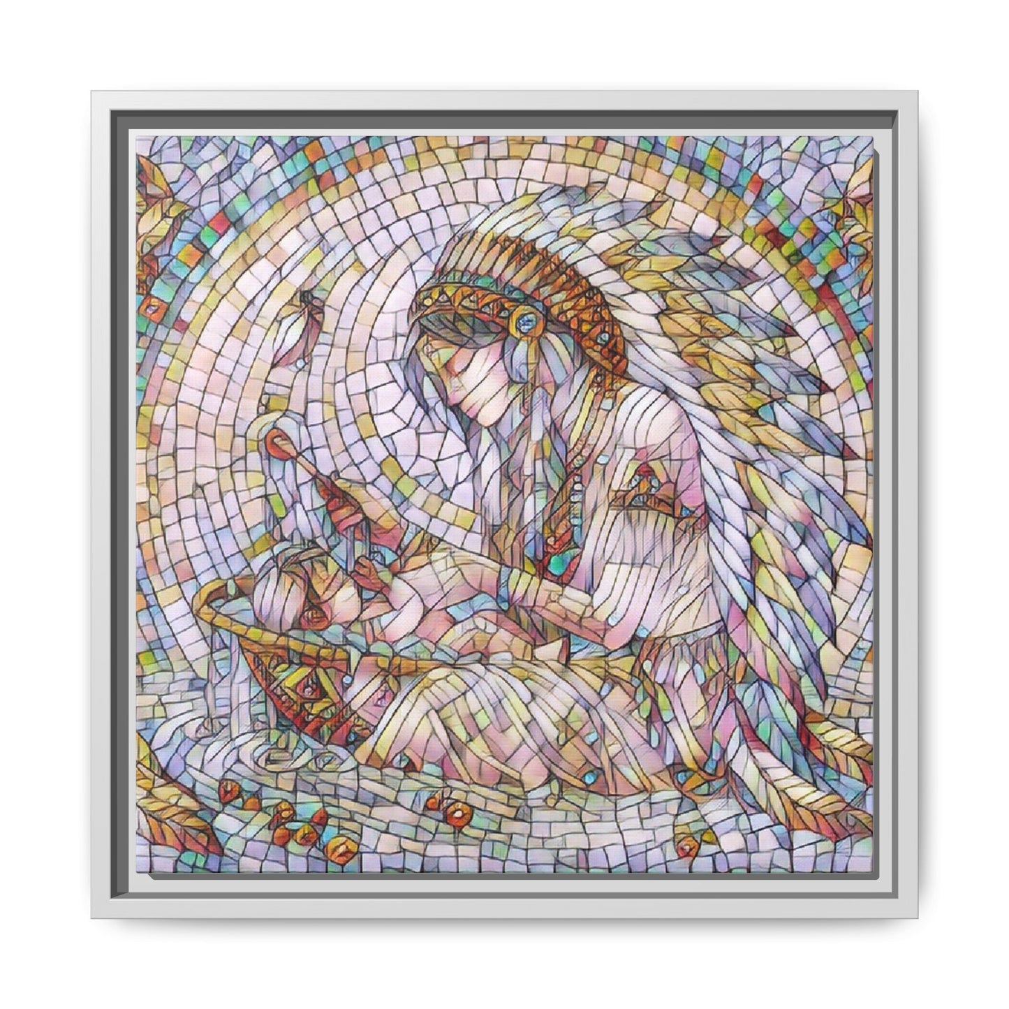 Framed Mosaic Native Mother & Child Matte Canvas Art