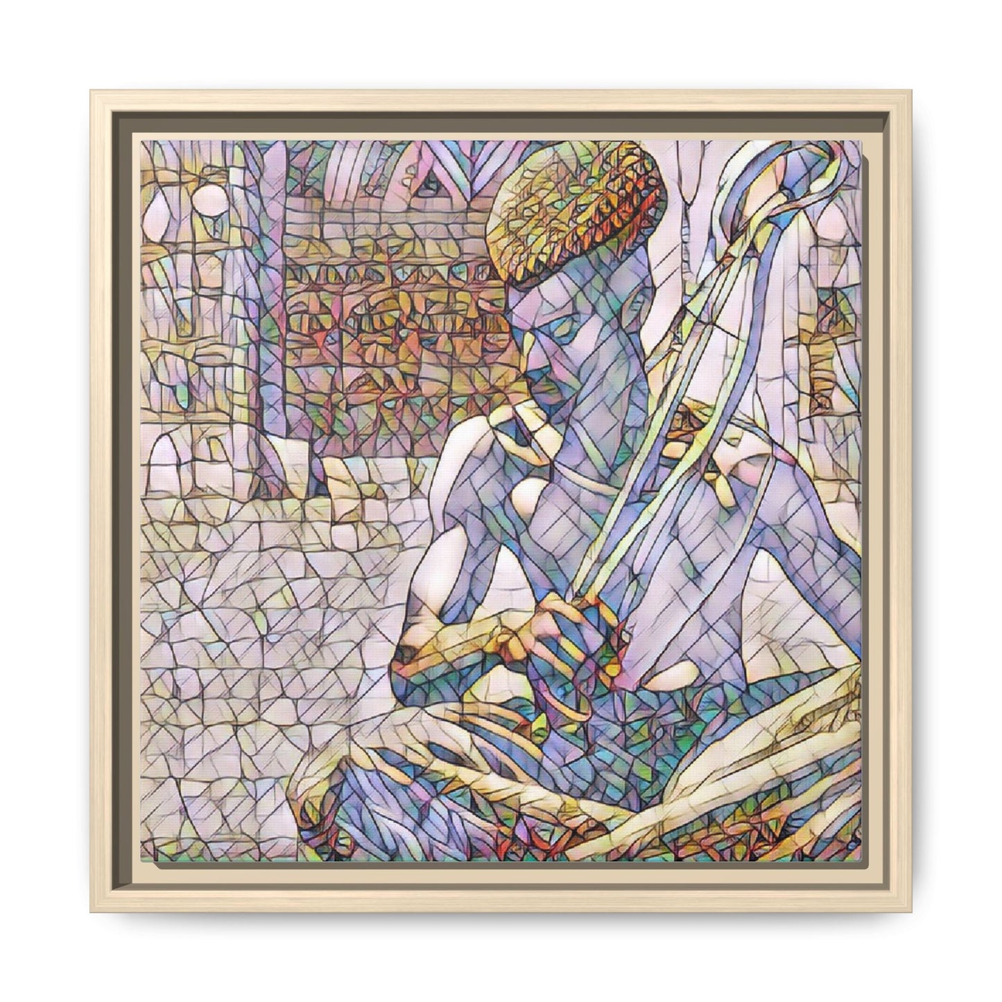 Framed Matte Canvas Art – Stained-Glass Style Musician Print