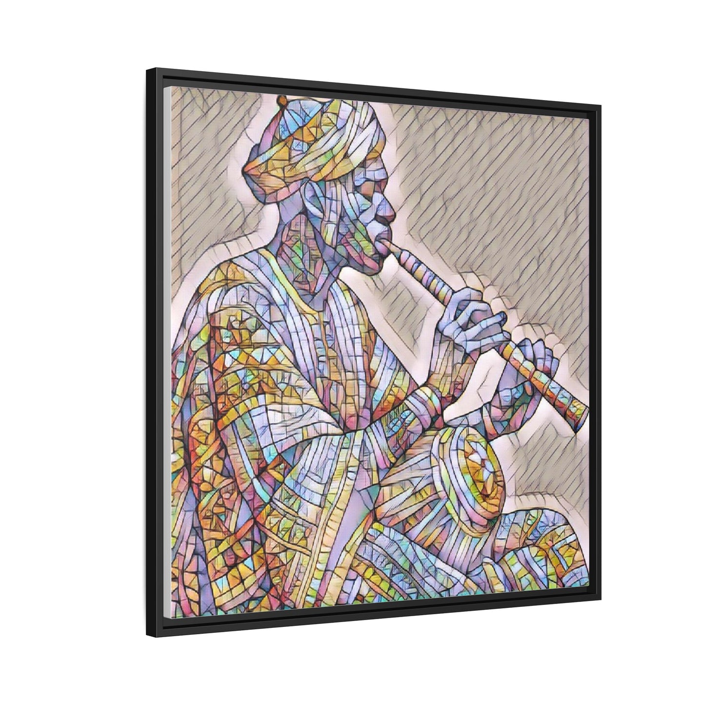 Framed Canvas Art — Colorful Middle Eastern Flute Player Print