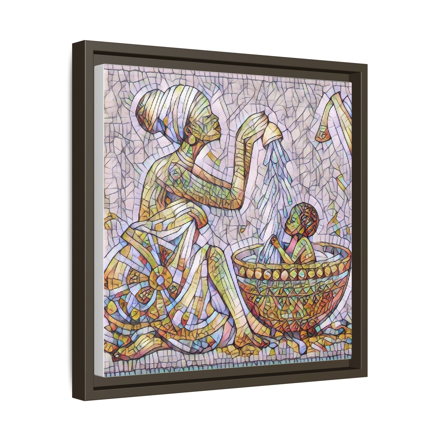 African Mother and Child Mosaic Matte Canvas (Framed)