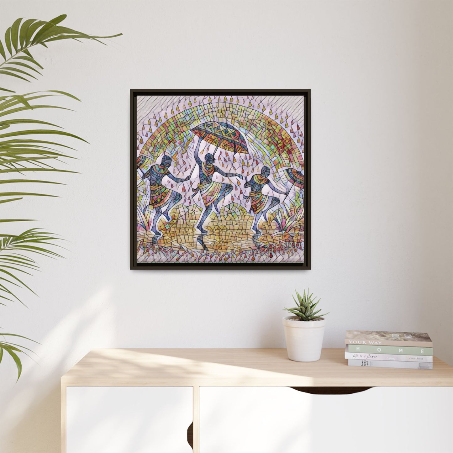 Framed Canvas Art — Colorful African Dance Mosaic