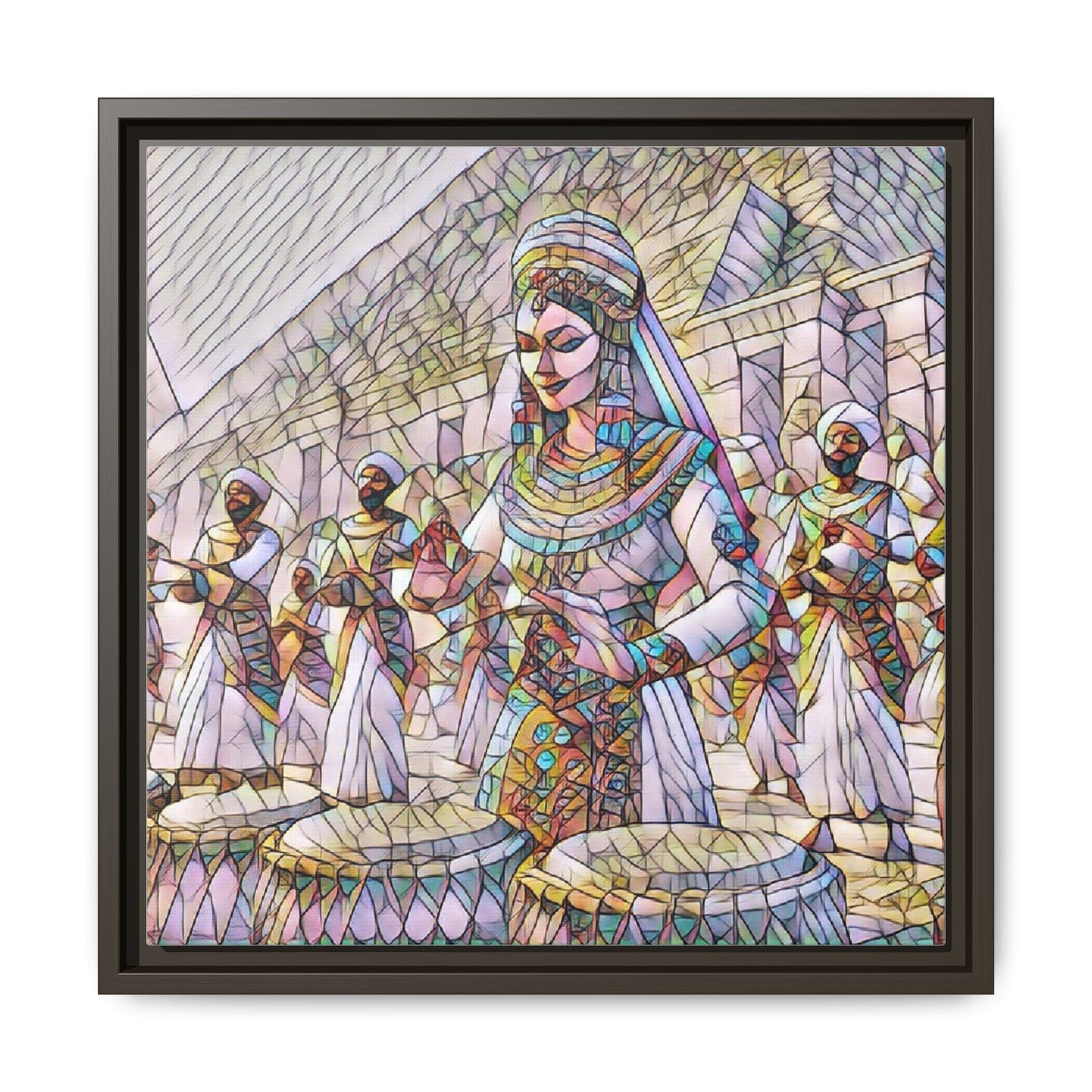Egyptian Drummers Framed Canvas Art — Colorful Egyptian Dancer Wall Decor