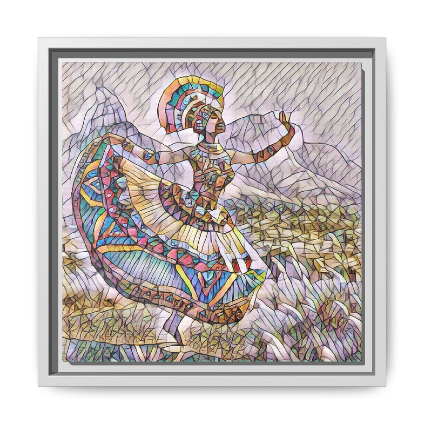Ballerina Mosaic Framed Canvas Print — Colorful Ethnic Dance Wall Art