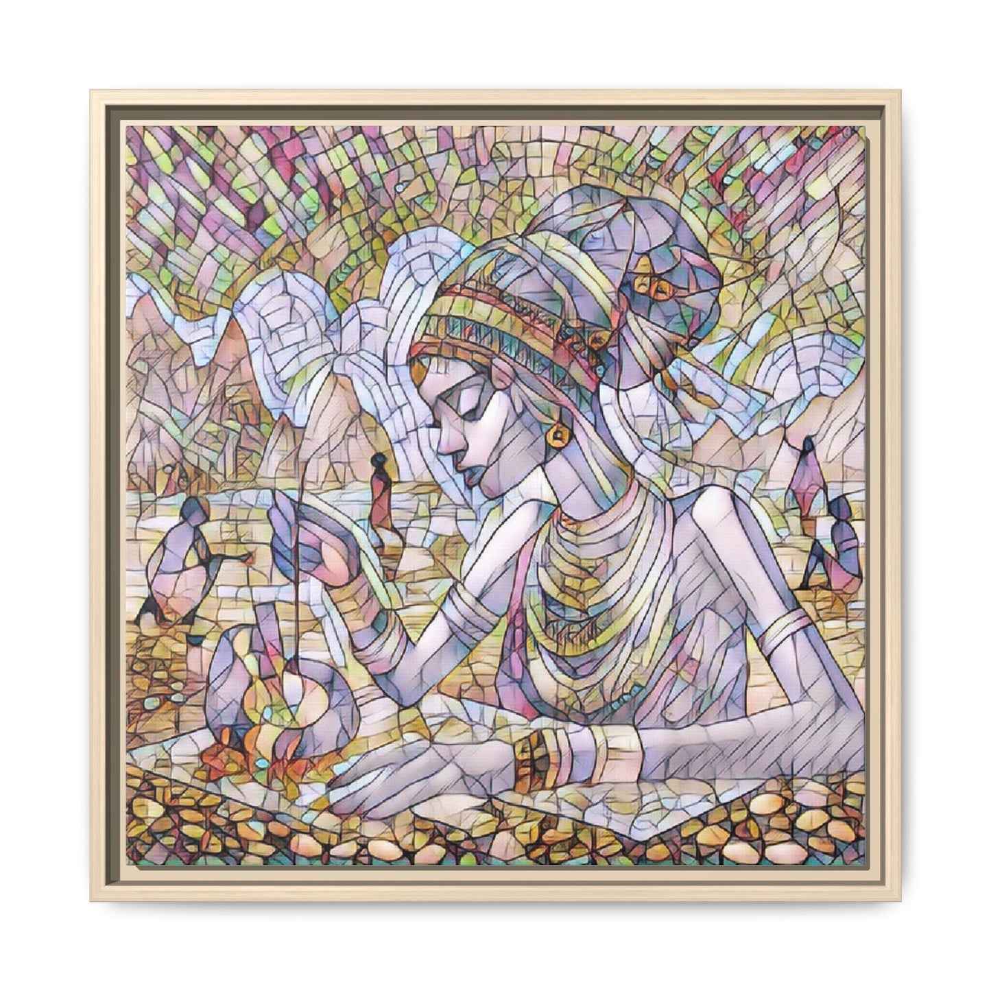 Framed Matte Canvas Art — Mosaic-Inspired Egyptian Woman Illustration