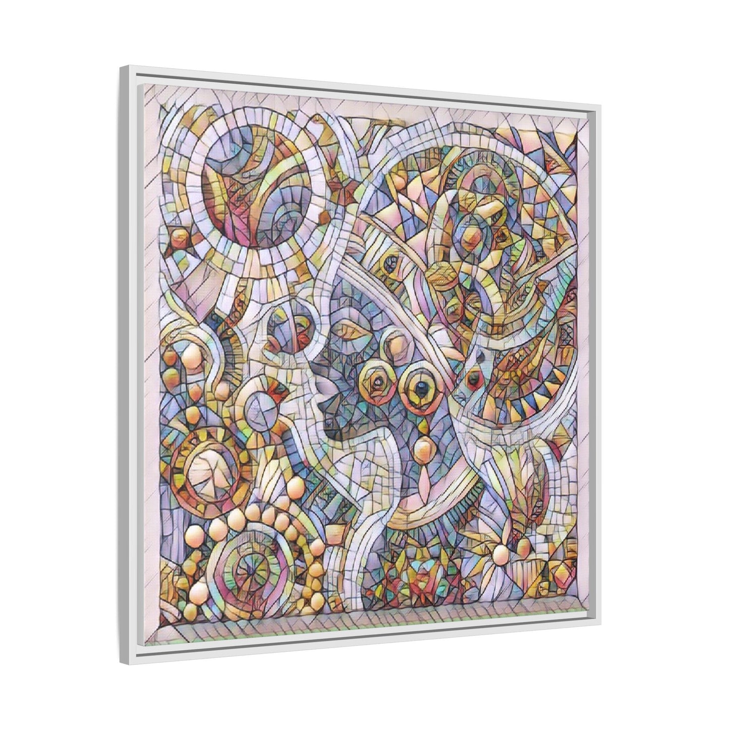 Abstract Mosaic Framed Canvas Art — Multicolor Geometric Wall Decor