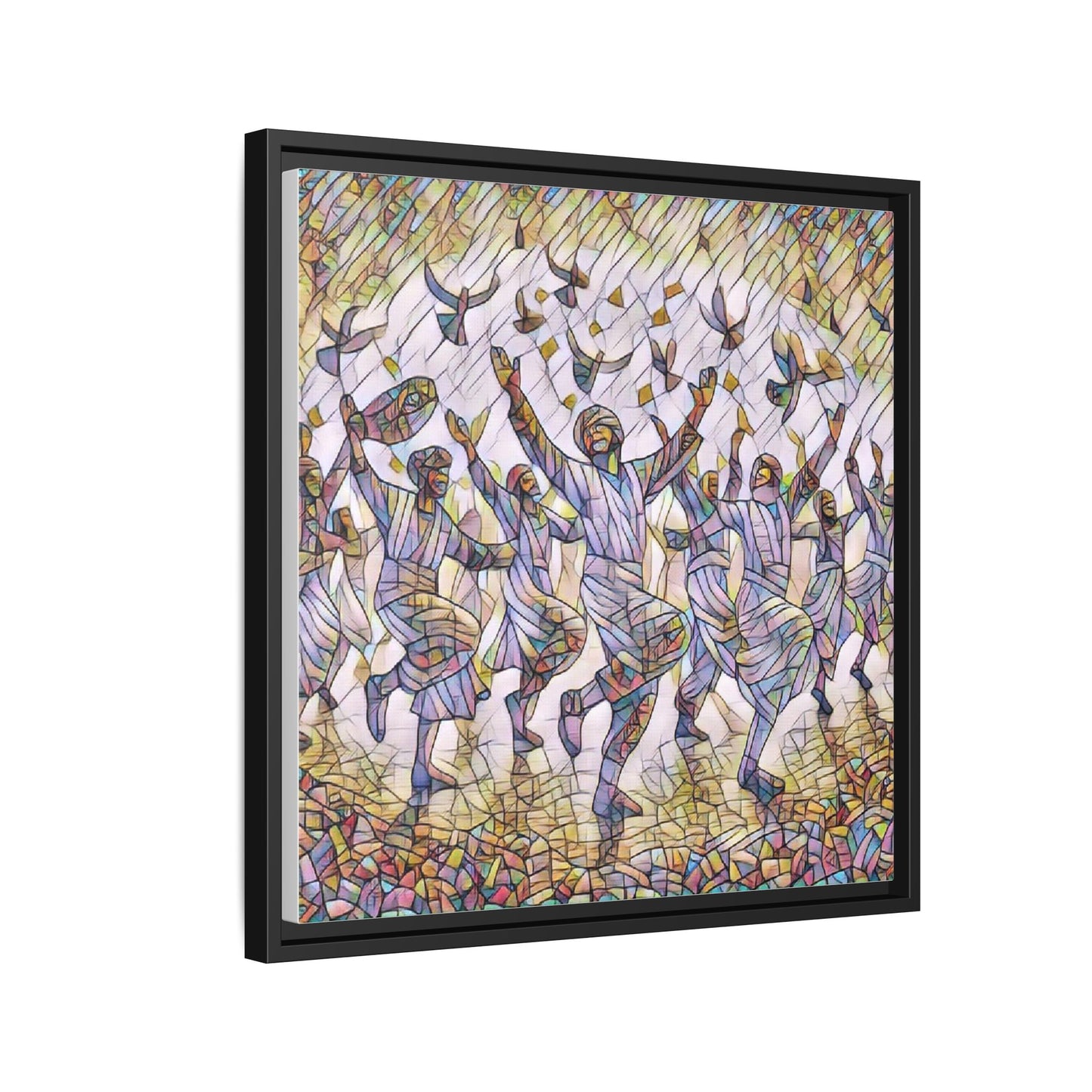 Framed Canvas Art - Joyful Dancers with Doves (Multicolor)