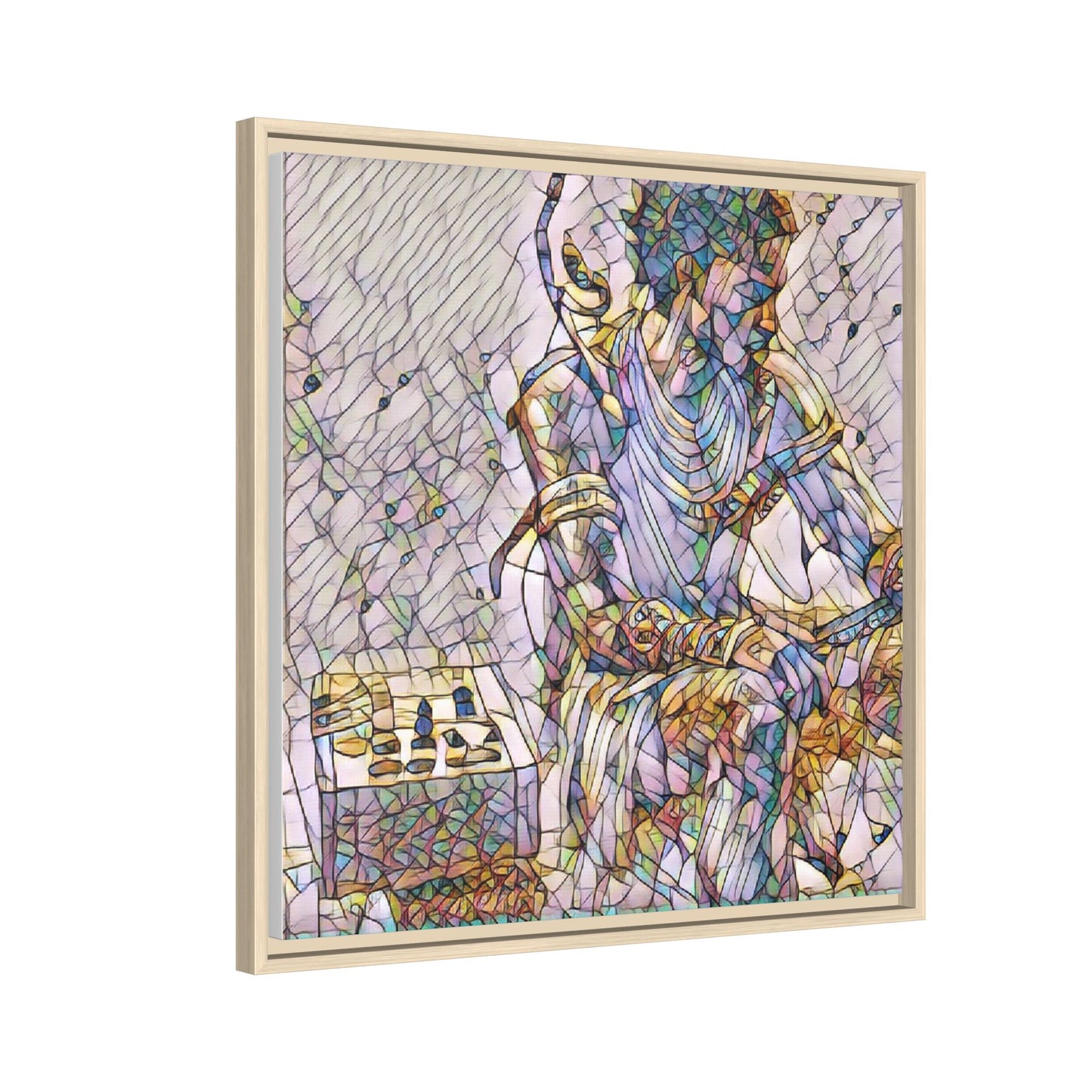 Framed Matte Canvas Art — Abstract Stained-Glass Chess Player