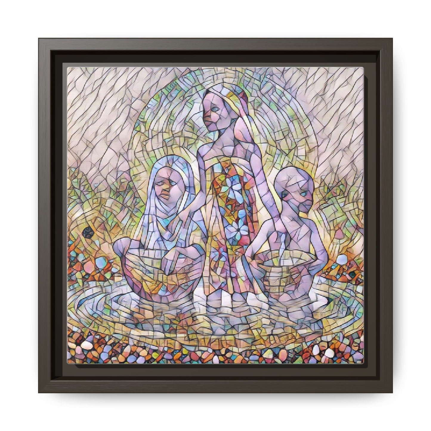 Framed Matte Canvas Art — Stained Glass Trio Women Illustration