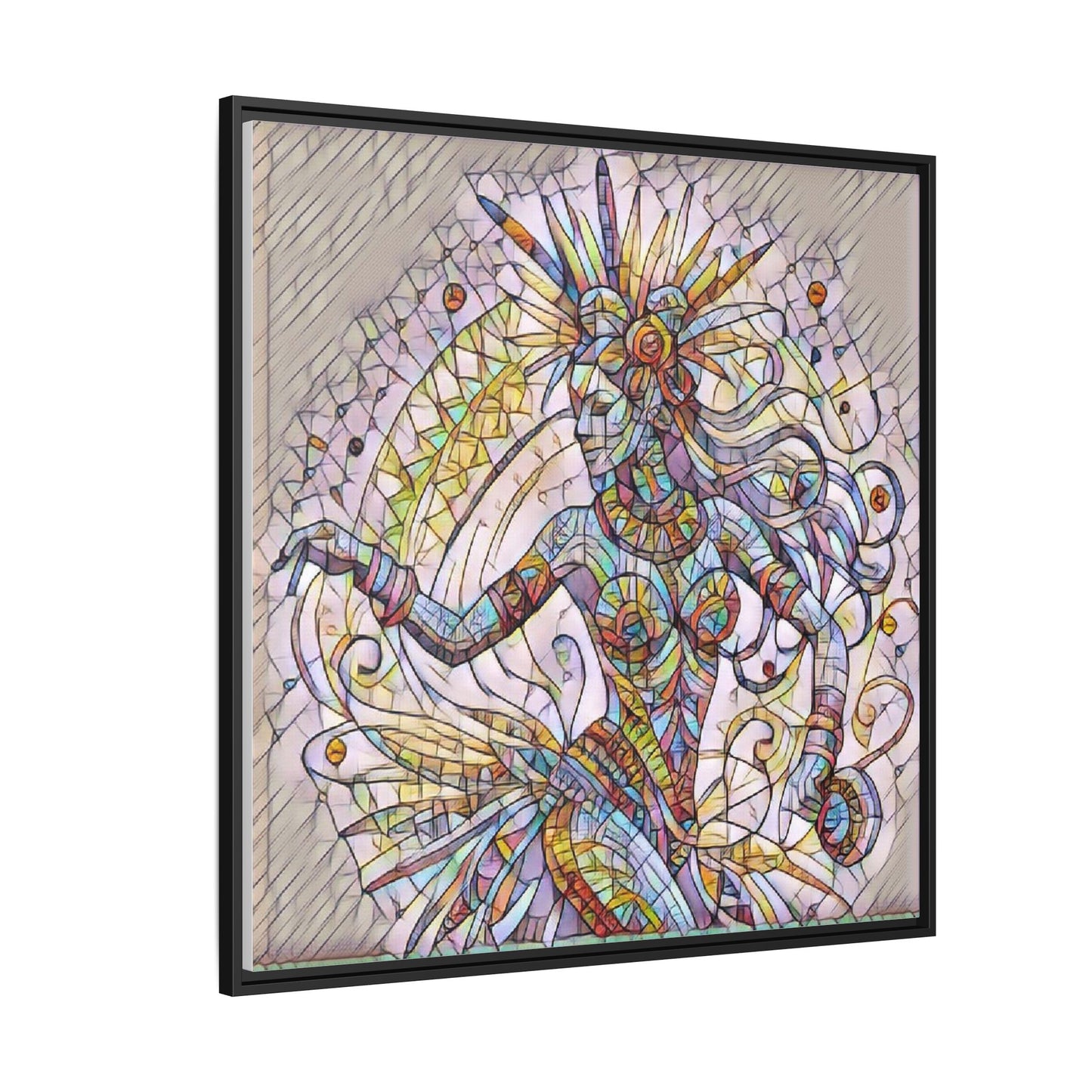 Colorful Mermaid Mosaic Framed Canvas Art — Boho Ocean Wall Decor