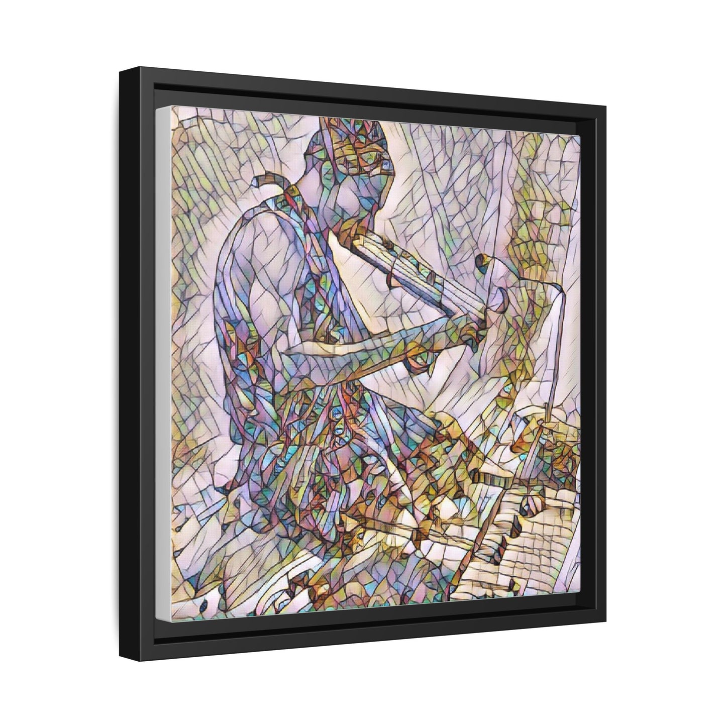 Abstract Violinist Matte Framed Canvas – Colorful Musical Art Print