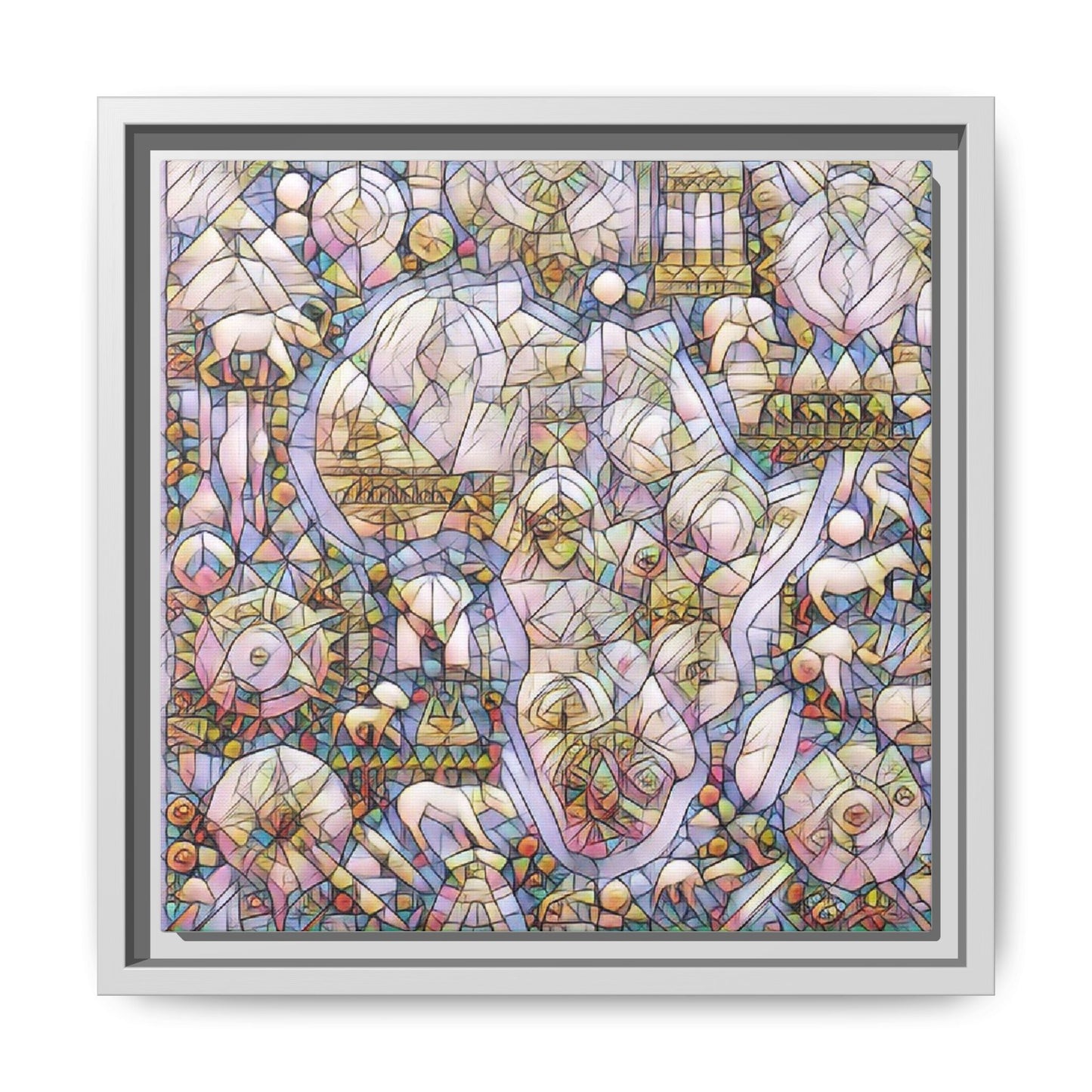 Abstract Stained-Glass Style Framed Canvas Print