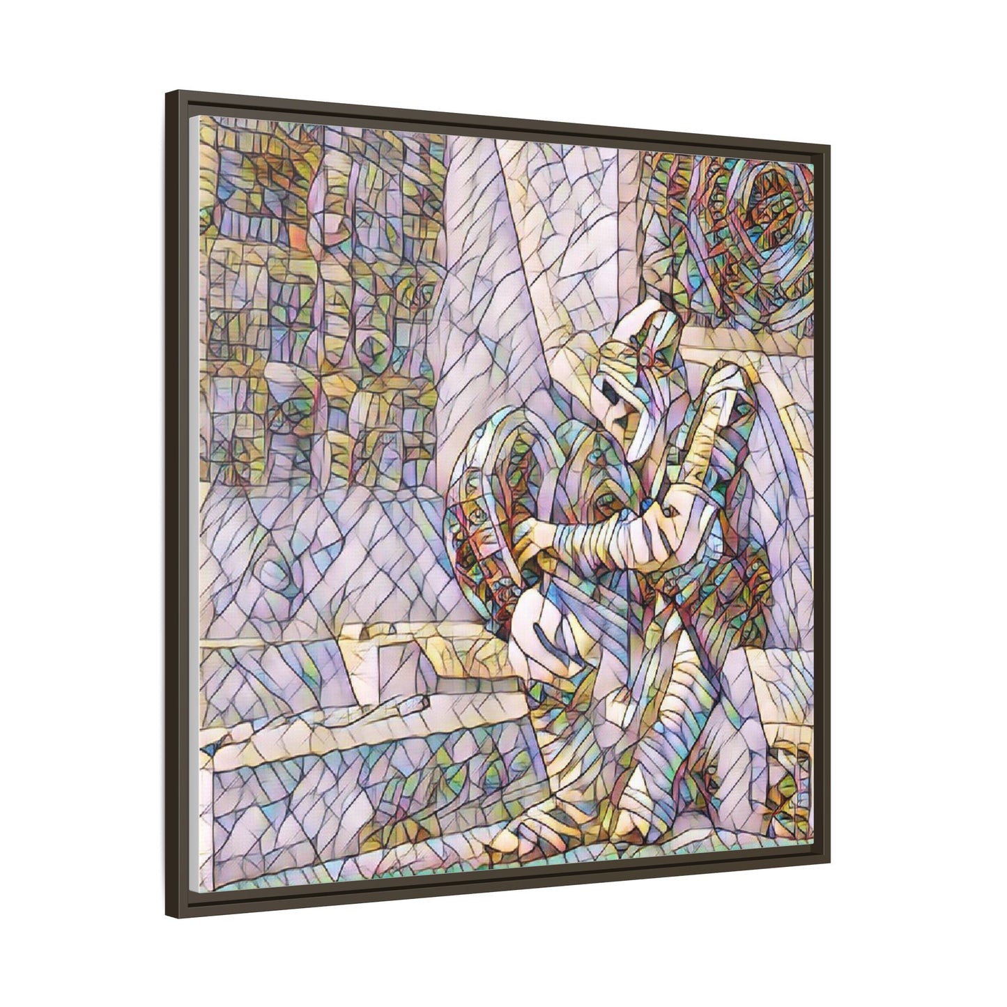 Framed Matte Canvas Art — Colorful Stained-Glass Astronaut Embrace