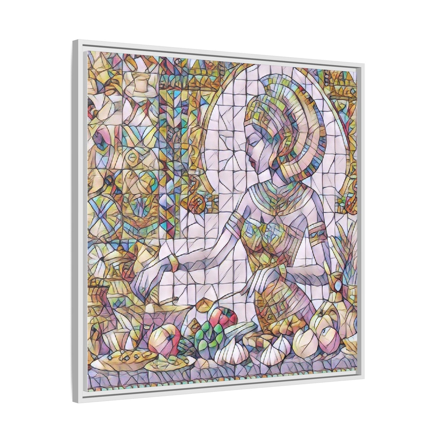 Egyptian Goddess Stained Glass Style Framed Canvas Art