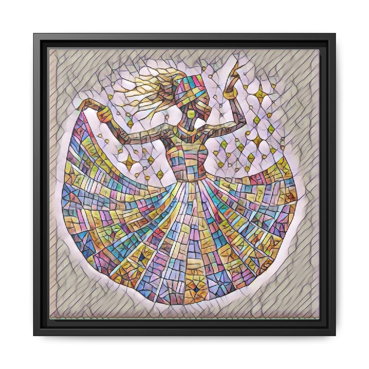 Colorful Mosaic Dance Framed Canvas Art