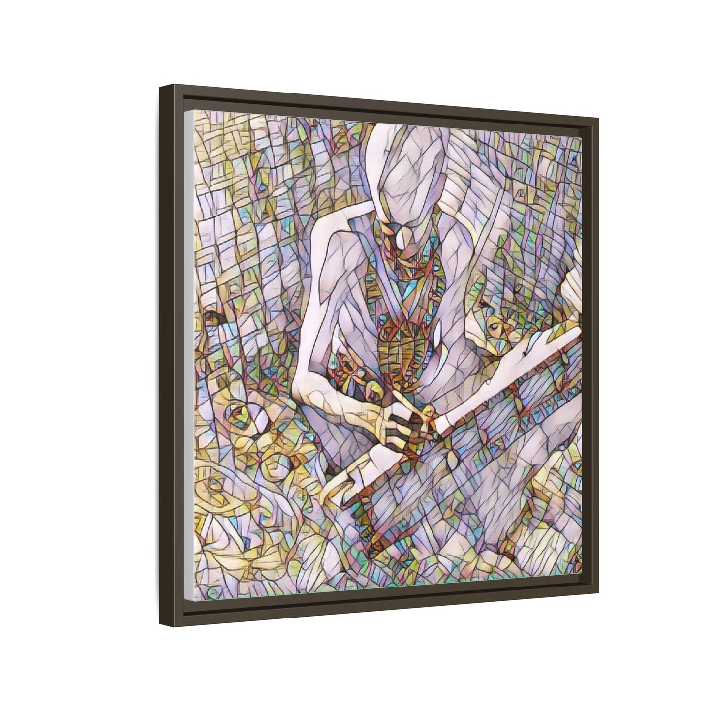 Abstract Fantasy Warrior Matte Framed Canvas — Colorful Stained-Glass Style Art