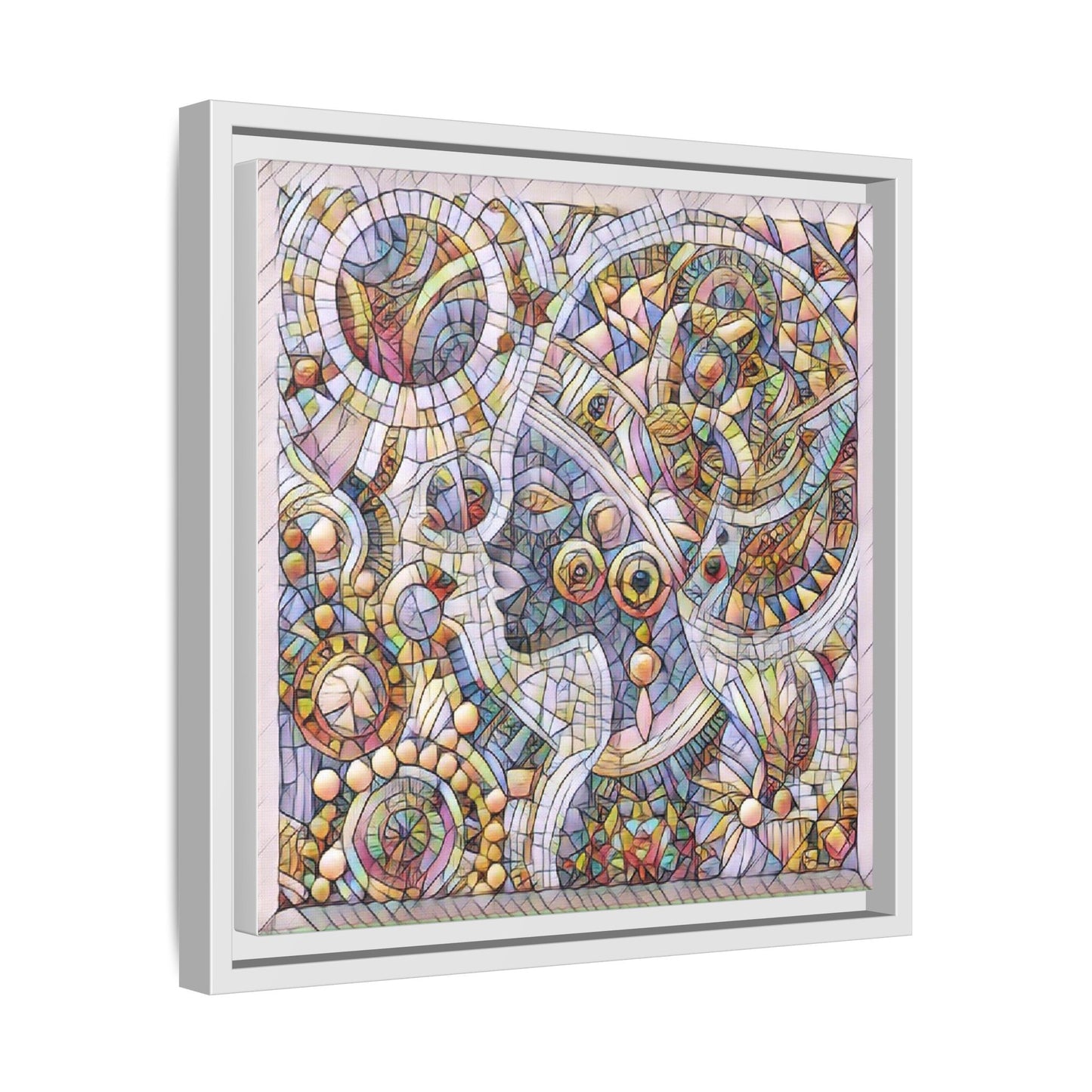Abstract Mosaic Framed Canvas Art — Multicolor Geometric Wall Decor